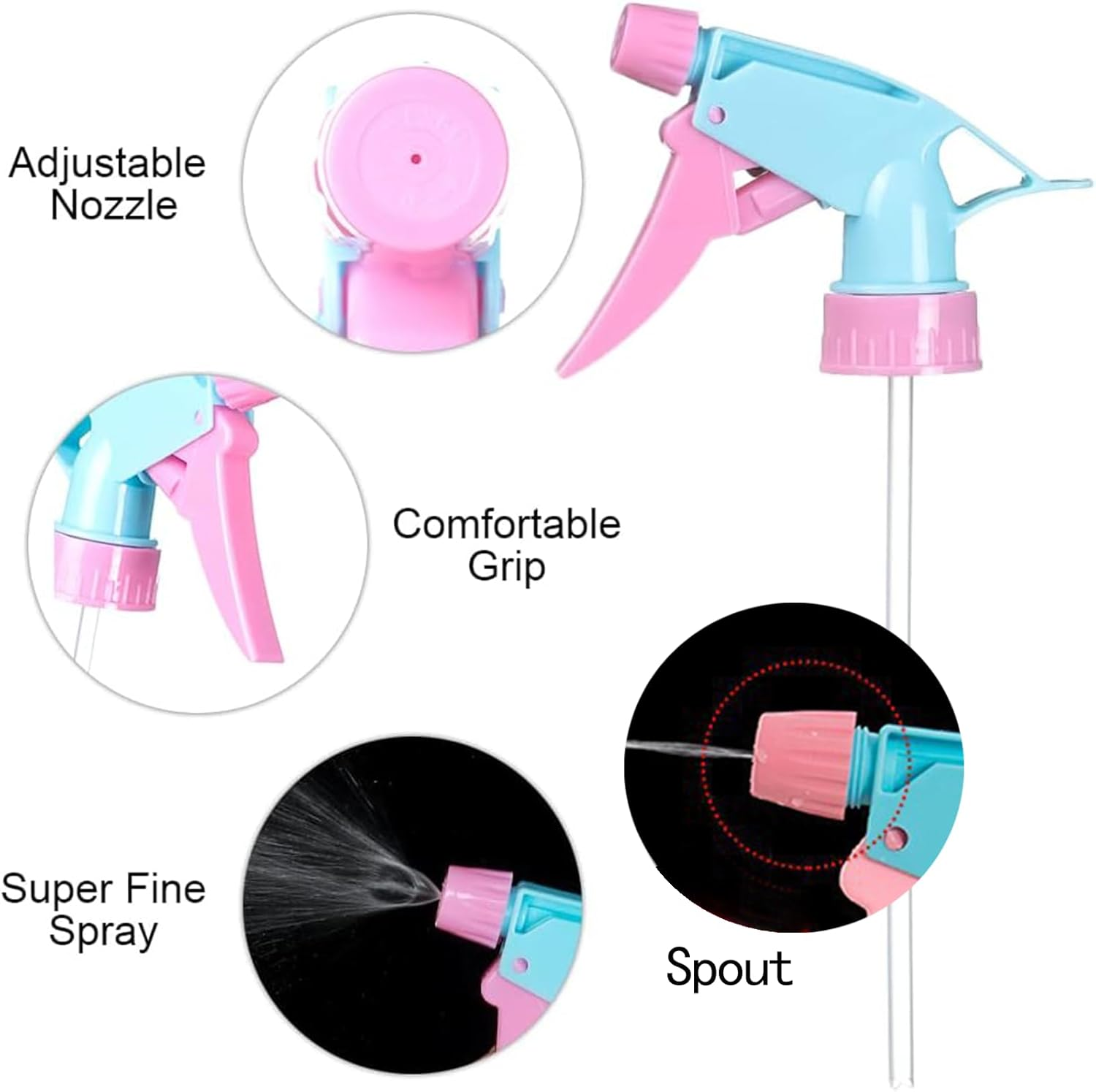Yeanifeana 6PCS Spray Bottle Nozzle, Leak Proof Plastic Spray Trigger Replacement for Cleaning Bottles, Random Color, Durable Mist Sprayer Accessories image number 3