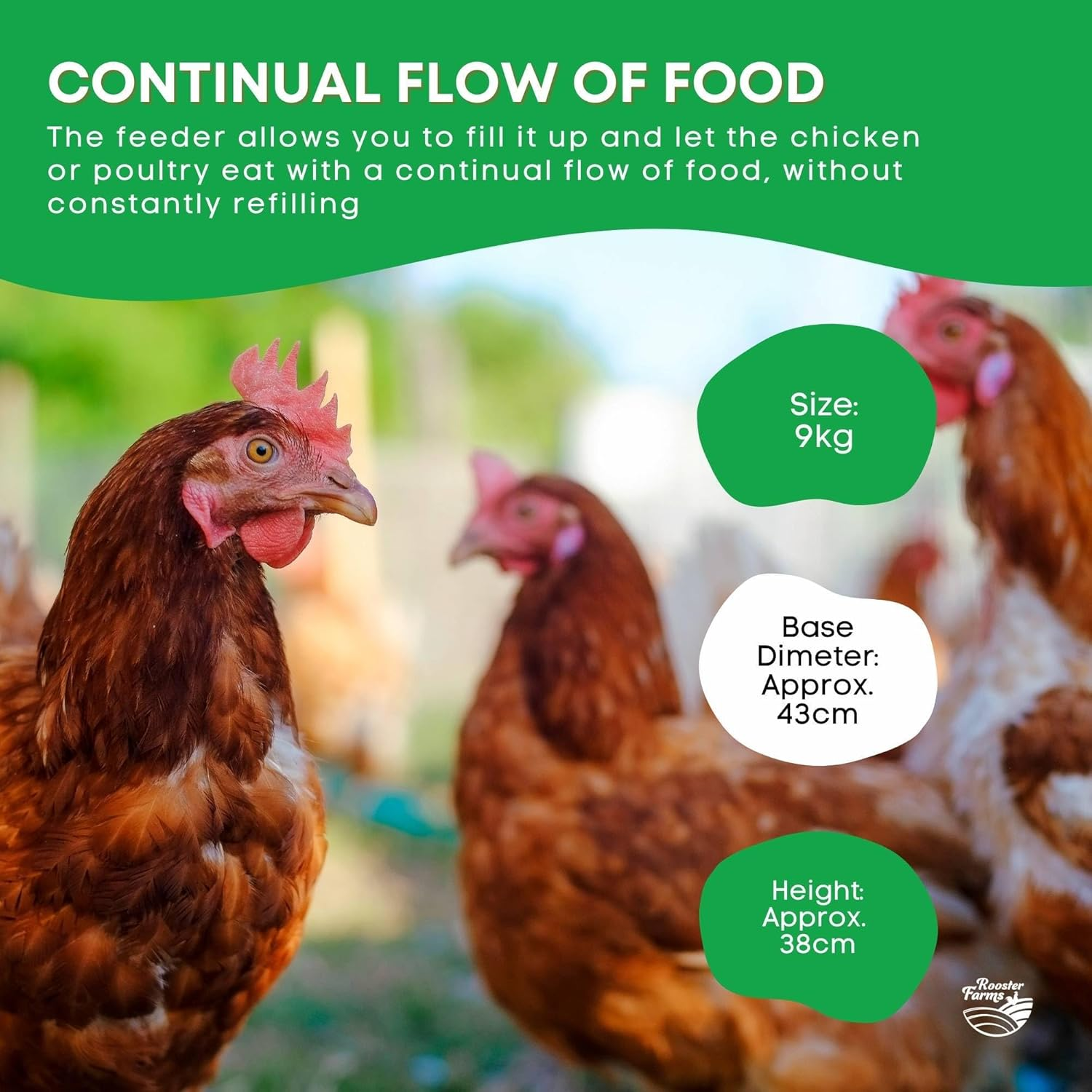 Rooster Farms 9Kg Automatic Chicken Feeder - Poultry Hen Feeding Seed Bucket image number 6