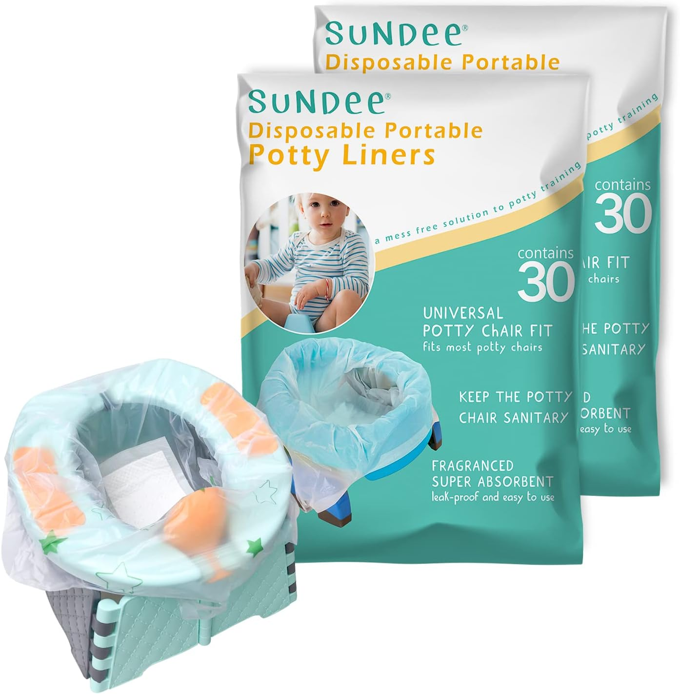 Potty Chair Liners with Drawstring, Portable Disposable Potty Liner Bags for Universal Potty Training Toilet Seat, Toddler Outdoors Travel Baby Toilet Liners - 60 Pack image number 3