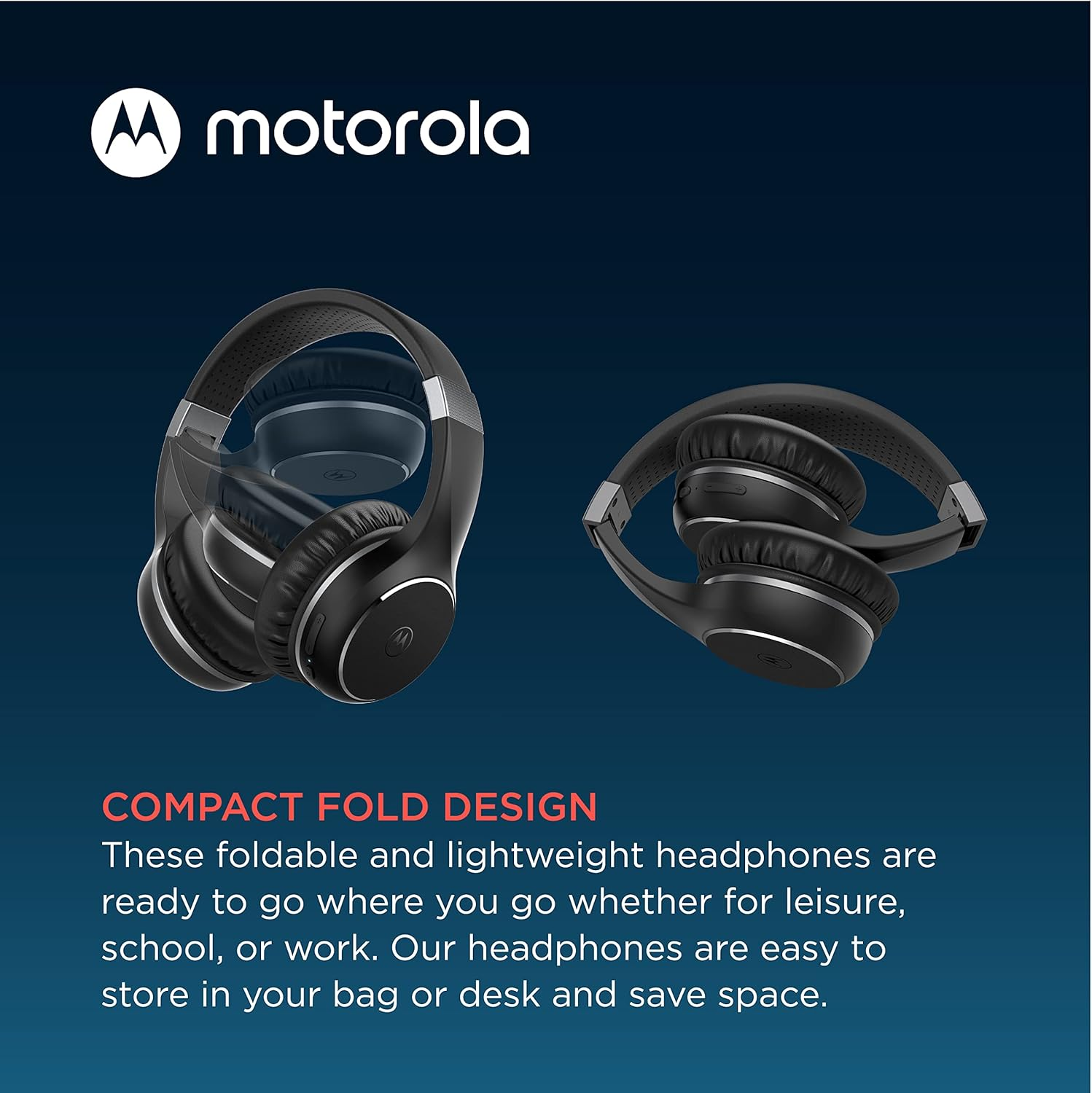 Motorola Bluetooth Wireless Headphones with Microphone, Moto XT220 Over-Ear Headphones In-Line Control for Calls - Foldable Head Phones, Adjustable Headband - Dynamic Bass, Clear Sound (Jet Black) image number 6