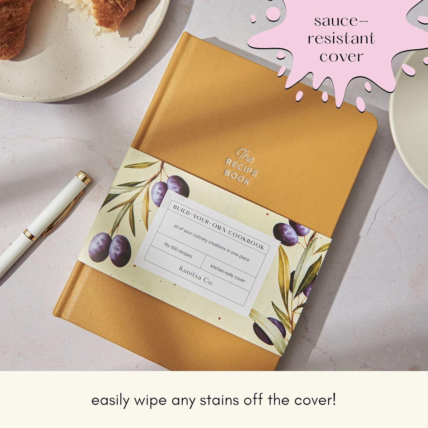 KUNITSA CO. Recipe Notebook - Keepsake Gift. Hardcover Blank Recipe Book to Write in Your Own Recipes, with Journaling Prompts about the Chef. 100 Recipes (Mustard Yellow) image number 1