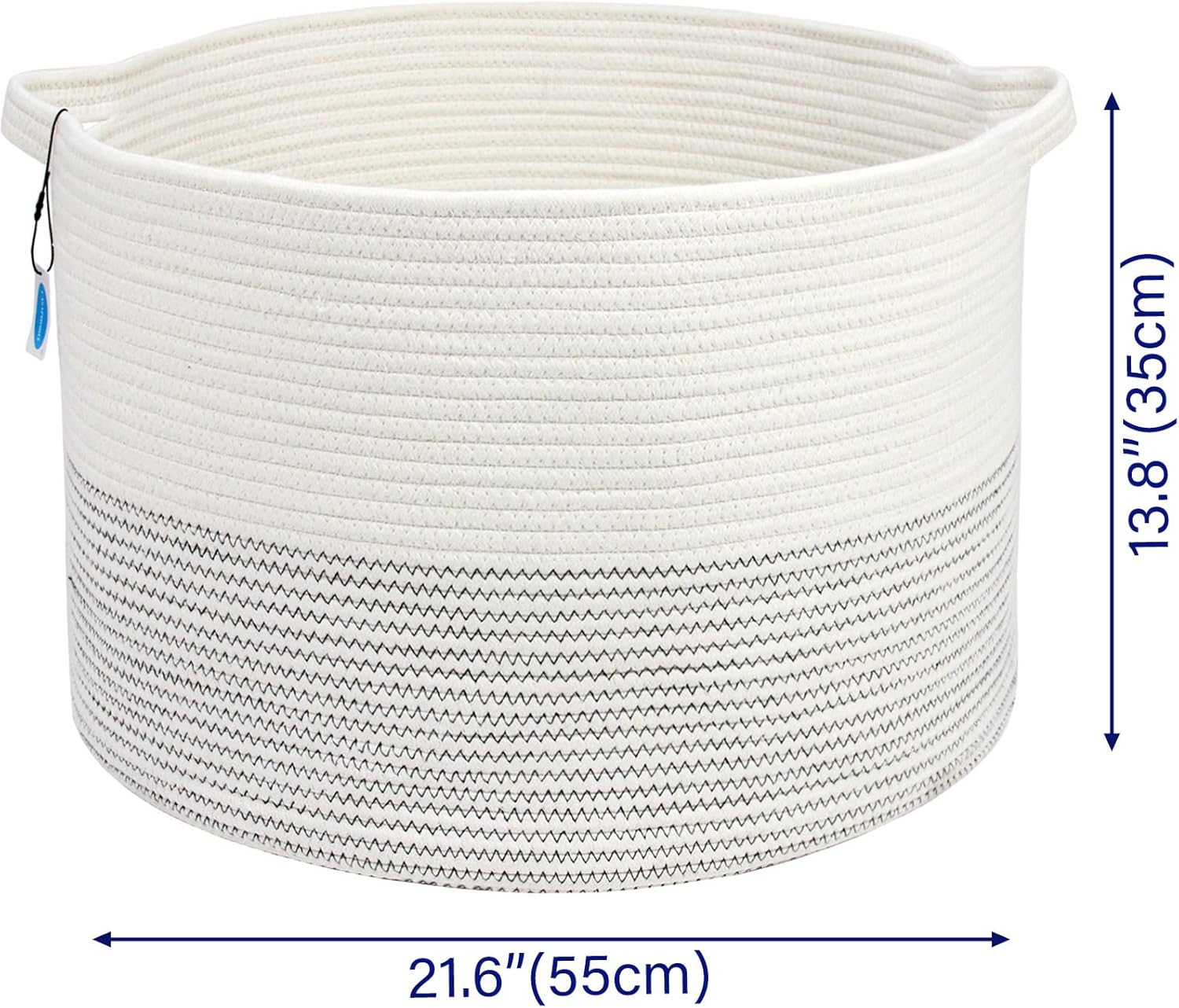 Casaphoria Xxxlarge Cotton Rope Basket 21.7" X 21.7" X 13.8" Woven Laundry Basket for Blankets Storage Basket with Handle Comforter Cushions Storage Bins Thread Laundry Hamper-Black Stitch - &lrm;Beige image number 4