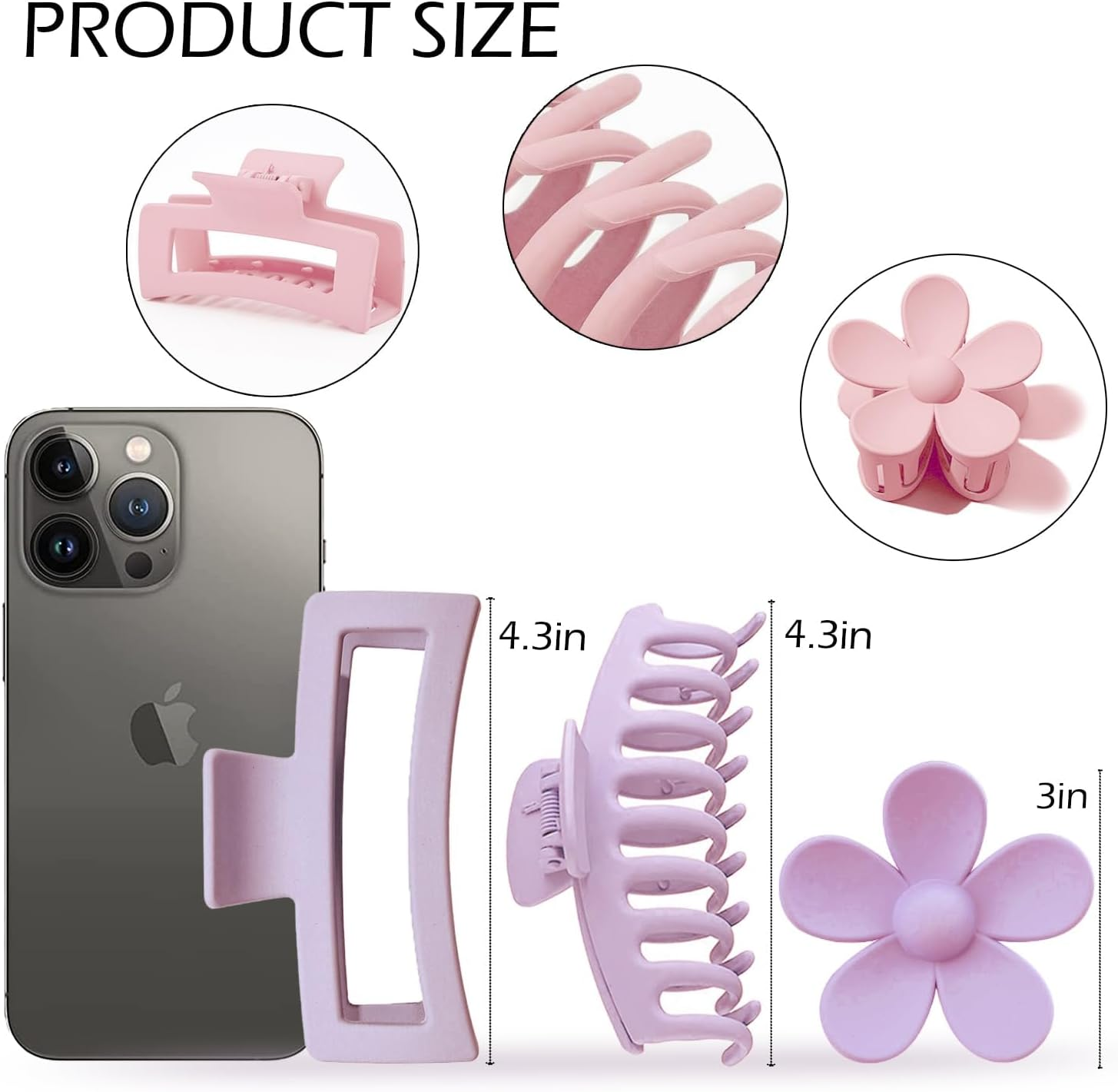 Large Hair Clips 12 Pieces Flower Hair Clips for Thick Hair Large Hair Clips Cute Hair Clips 3 Styles Hair Clips for Thin Hair Women (Pink, Purple, Blue, Black) image number 5