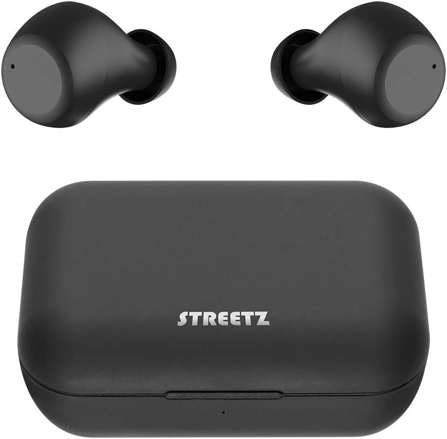 STREETZ TWS-110 Stereo Bluetooth Headphones In-Ear Wireless Headphones, Bluetooth 5.0 Earbuds with Built-In Microphone and Quick Charging Case up to 16 Hours of Music Playback, Comfortable Grip, Black