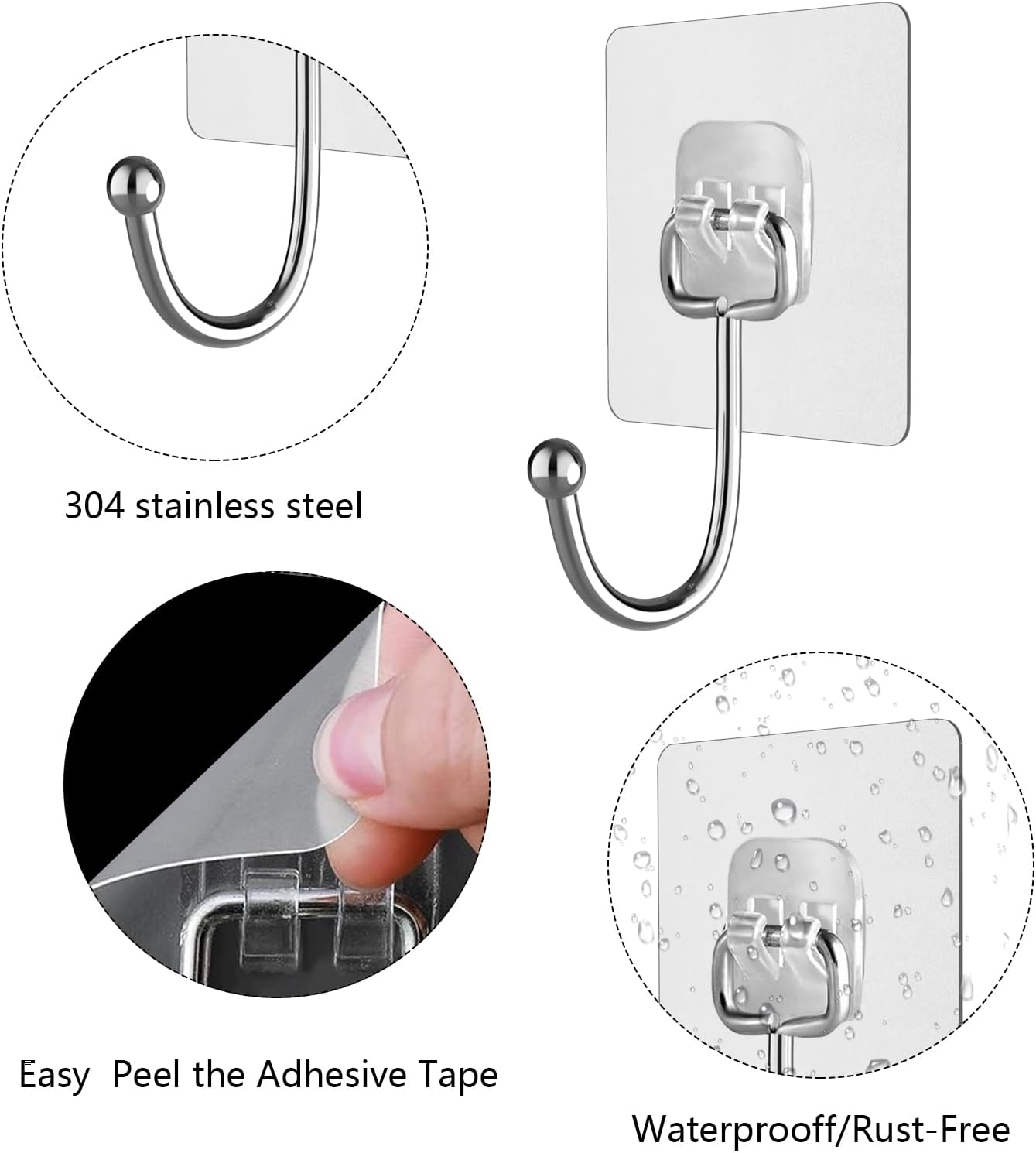 10PCS Self Adhesive Hooks for Hanging, Wall Hooks, Bathroom Hooks, Towel Coat Hooks, Waterproof Oilproof Sticky Hooks, Ceiling Hook, Command Hooks, Kitchen Office Outdoor Home Improvement Utility Hook