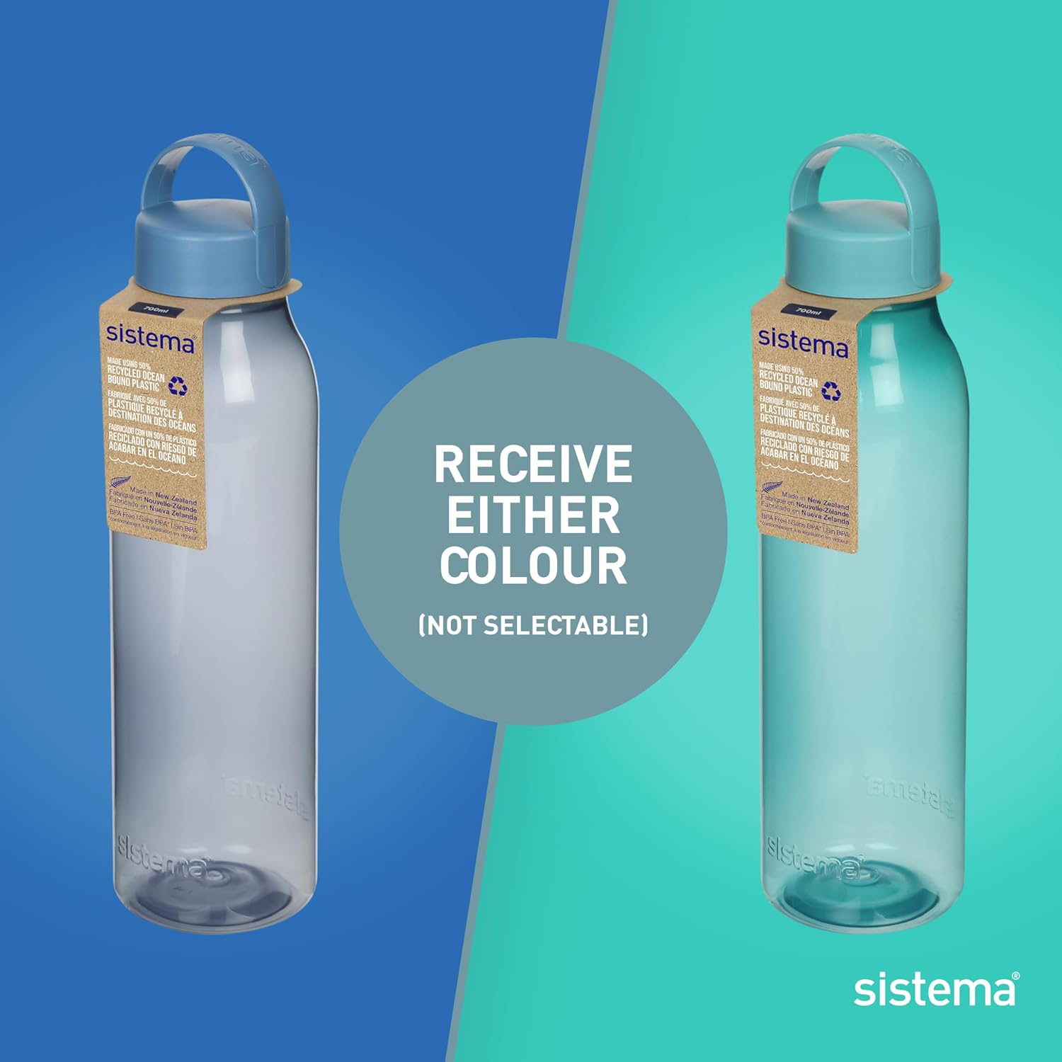 Sistema Ocean Bound Plastic Revive Water Bottle 700 Ml | Reusable Water Bottle | Bpa-Free, Made Using Recycled Plastic | Teal or Blue (Colour Not Selectable) | 1 Count image number 2