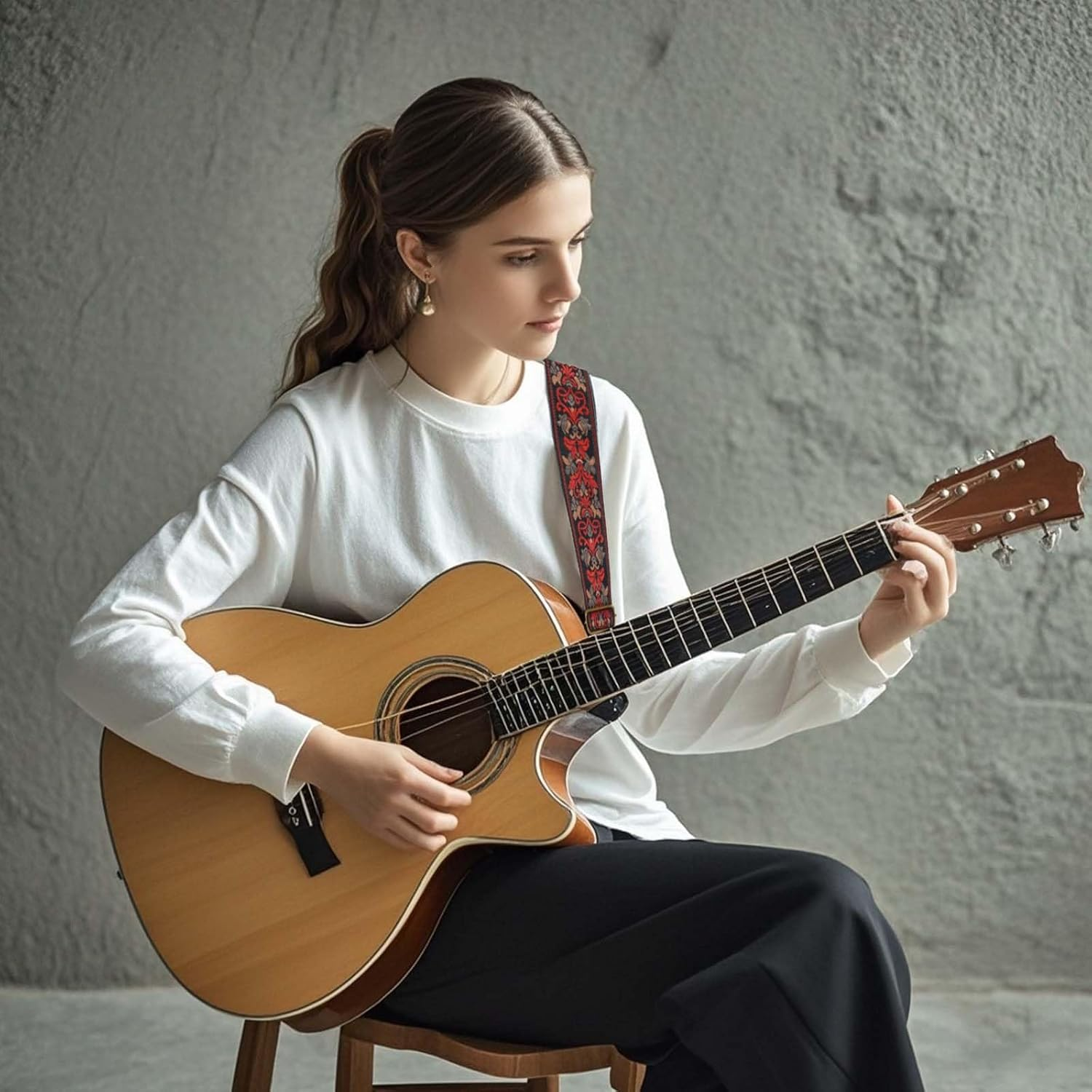 Guitar Strap, Electric Acoustic Guitar Strap Guitar Straps with Leather Ends Adjustable Guitar Shoulder Belt, Nylon Personalised Guitar Strap Checkerboard Guitar Strap for Adult & Kids image number 5