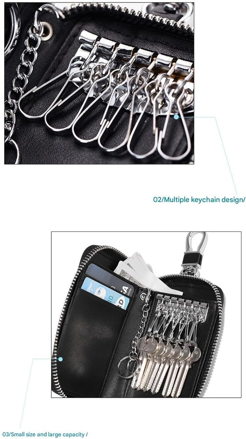 Leather Key Holder Bag with 2 Card Slot & 6 Hooks & 1 Access Card,Key Case Car Key Holder Wallet for Men Women (Pink, One Size)