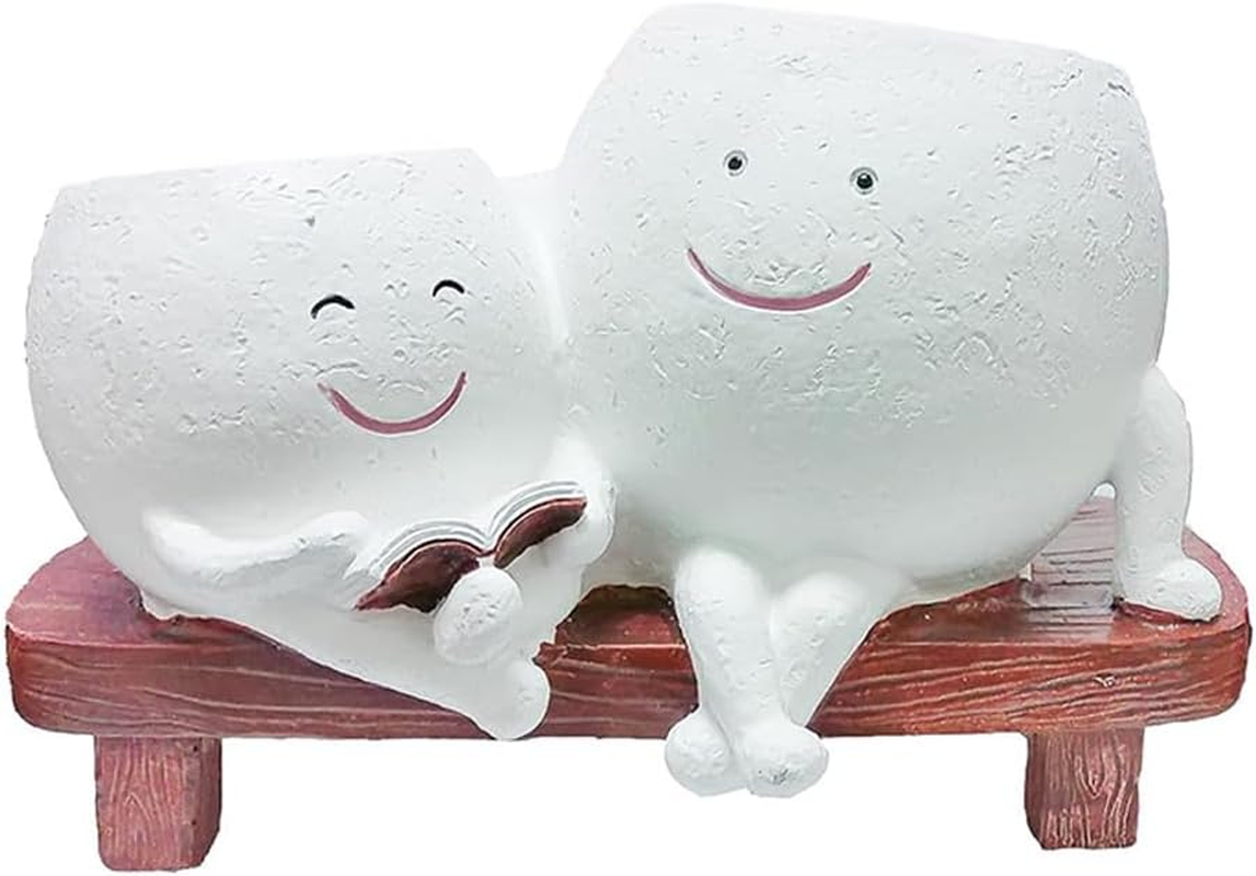 Smiley Face Planter Pot,Small Succulent Flower Pot,Resin Flower Head Planter,Flower Decoration Container,Flower Pot with Drain,For Office,Home,Bedroom image number 6