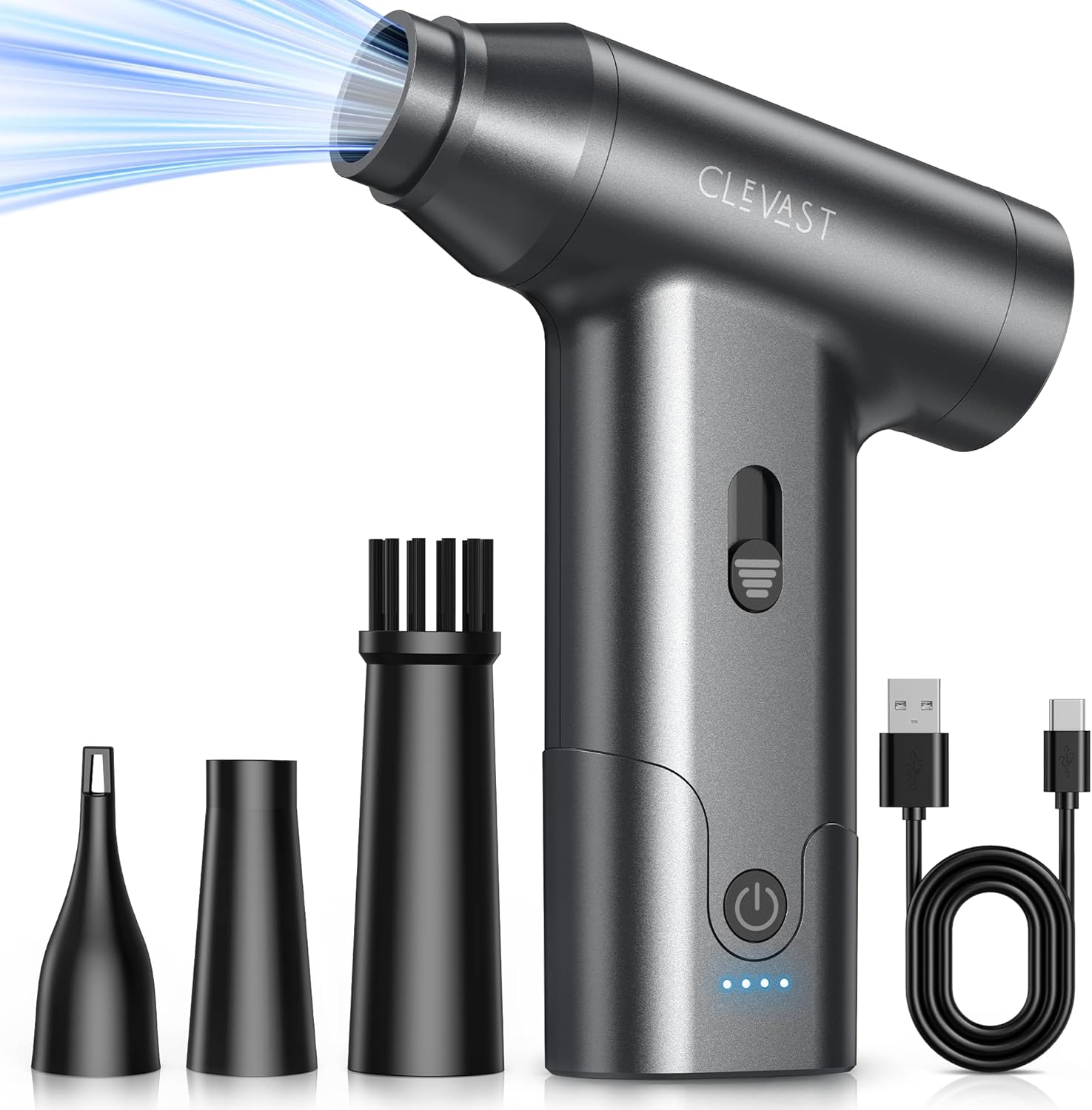 CLEVAST Compressed Air Duster &ndash; Super Power Cordless Electric Mini Air Blower, 130,000 RPM Brushless Motor, Stepless Speed Control, Rechargeable for PC, Keyboard, Car, Electronics Cleaning Kit image number 2