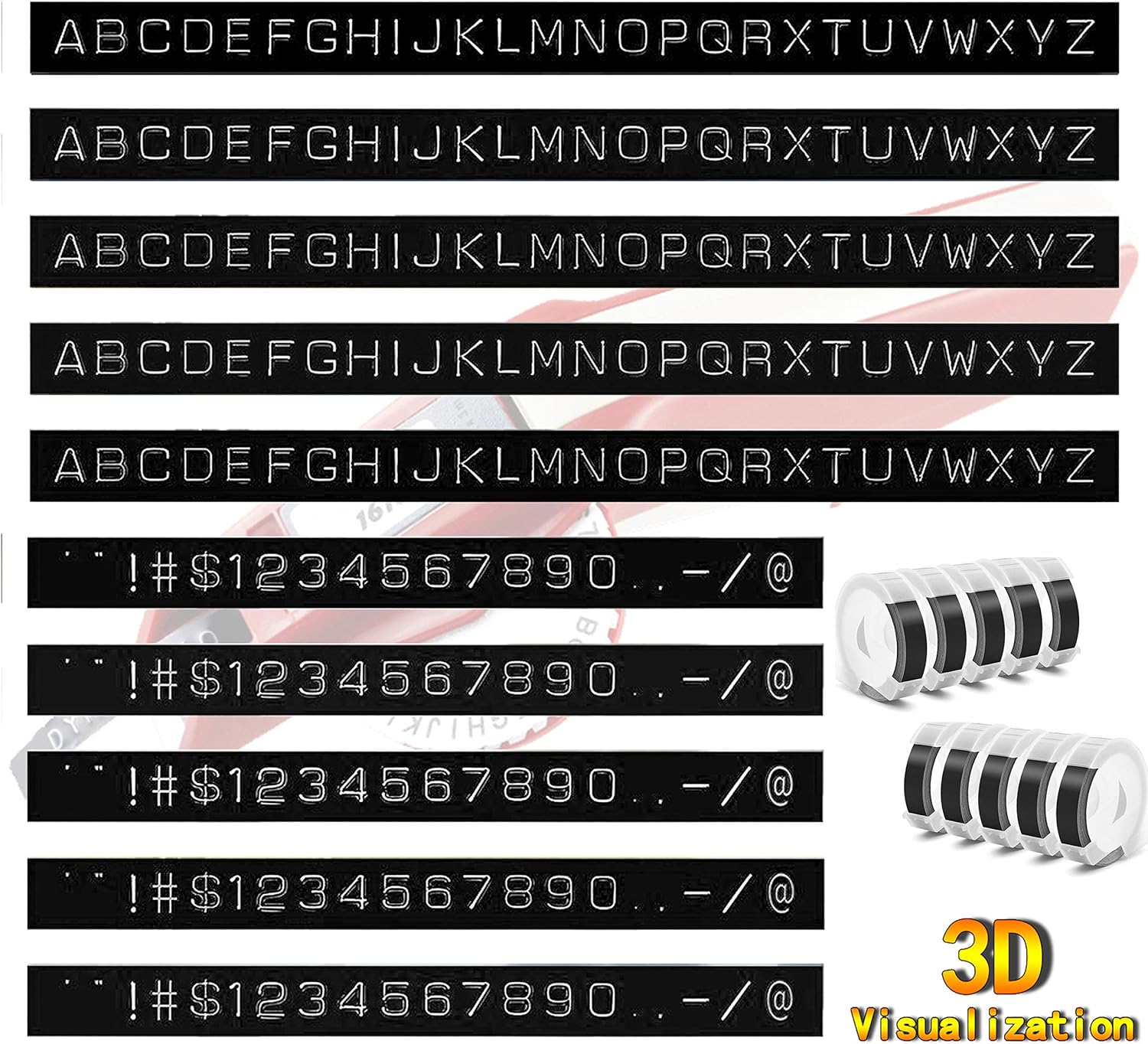 Embossing Label Tape Compatible with Dymo Label Maker,3/8 Inch 3D Plastic Labels for Dymo Organizer Xpress 12965 DYM 12966 Office Mate II (White on Black) image number 5