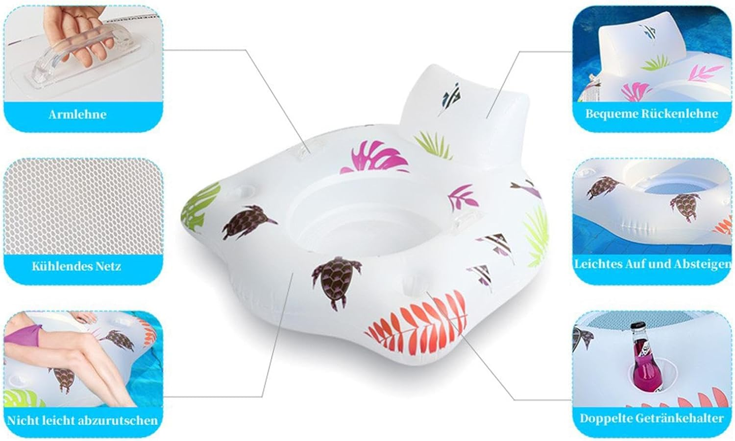 Pool Air Bed | Floating Pool Mattress | Inflatable Swimming Pool Lounger | Perfect for Individuals or Families Looking to Unwind and Soak up the Sun Warm Summer Days image number 6