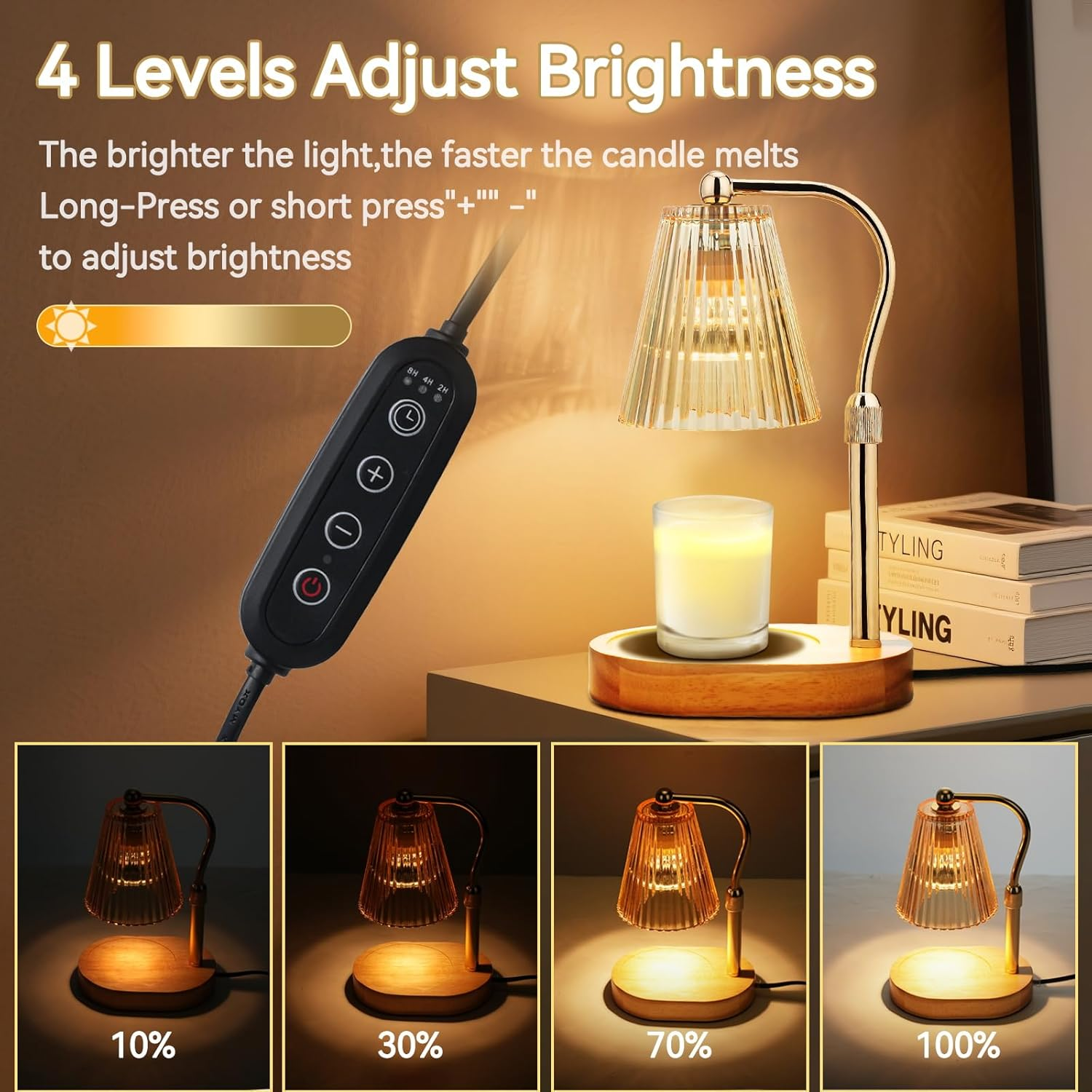 MISERWE Candle Warmer Lamp with 2Bulbs, Adjustable Height Dimmable Wax Warmer with Timer, Wax Melt Warmer with 4 Brightnes, Candle Warmer Light for Mothers Day/Birthday Gifts image number 2