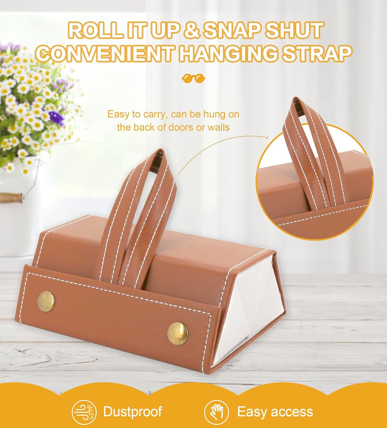 YOKONICO 2Pack Sunglasses Organizer Travel Case Foldable 3 Slots Glasses Organiser Portable Eyeglasses Storage Wall-Mounted Sunglasses Rack Hanging Storage Box Classic Durable for Women and Men - Brown image number 4