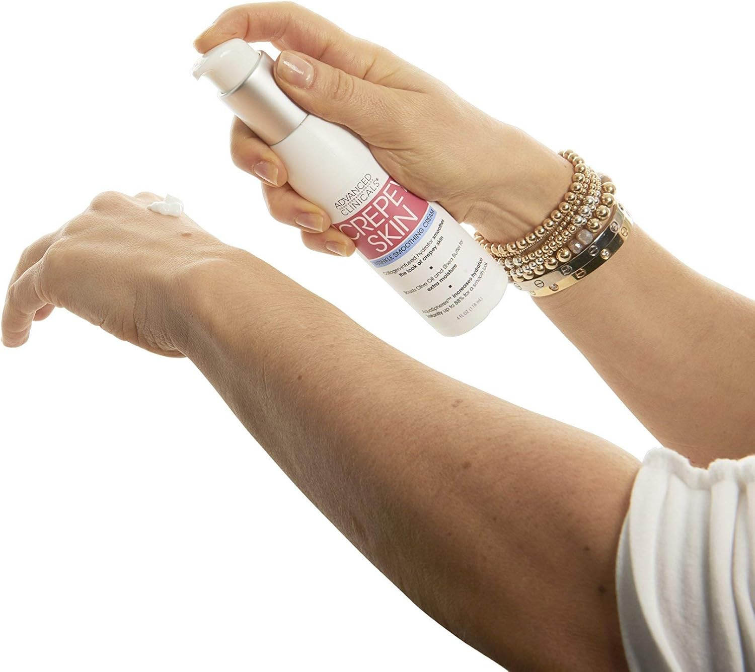 Advanced Clinicals Ac Crepey Skin Wrinkle Smoothing Cream for Body, Neck, Decollete. Anti-Aging Cream with Collagen, Shea Butter, and Hyaluronic Acid. Large 4Oz Bottle with Pump. (4 Oz) image number 3