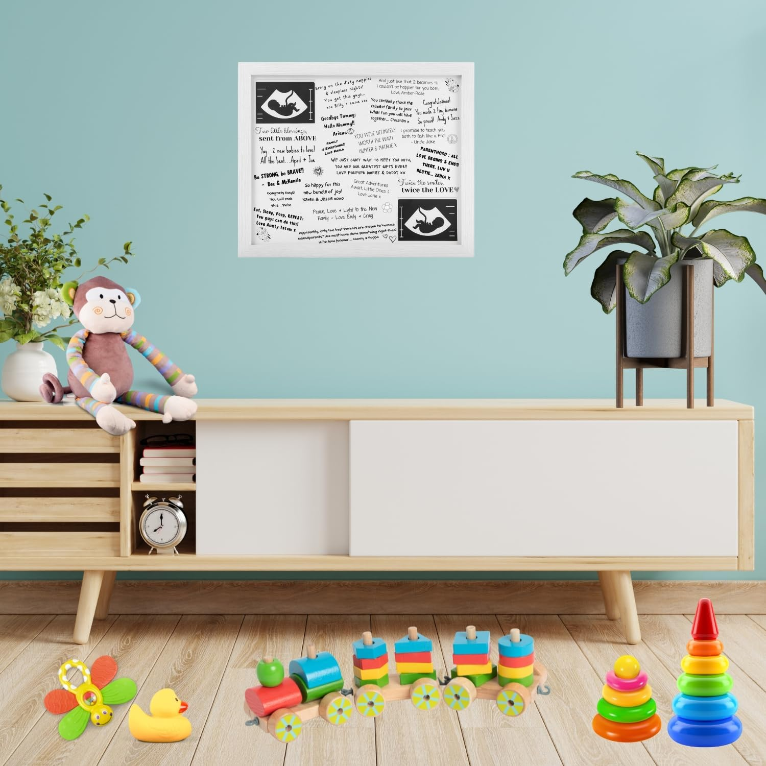 Baby Shower Guest Book Frame (Suits Single Baby or Twins) Ultrasound Picture Frame to Sign - Sonogram Photo Frame - Adorable Guest Book Alternative - Pregnancy/Nursery Keepsake for Mum to Be (CLASSIC WHITE) image number 3