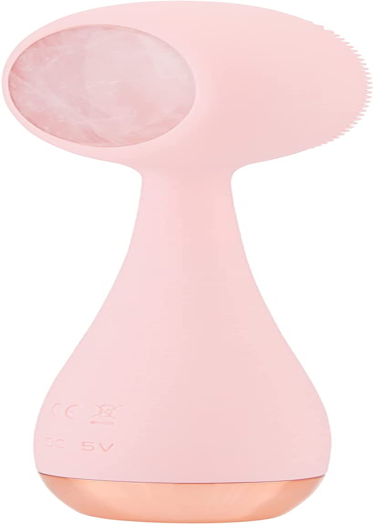 PMD Clean Pro RQ - Smart Facial Cleansing Device with Silicone Brush & Rose Quartz Gemstone Activewarmth Anti-Aging Massager - Waterproof - Sonicglow Vibration - Lift, Firm, and Tone Skin on Face and Body