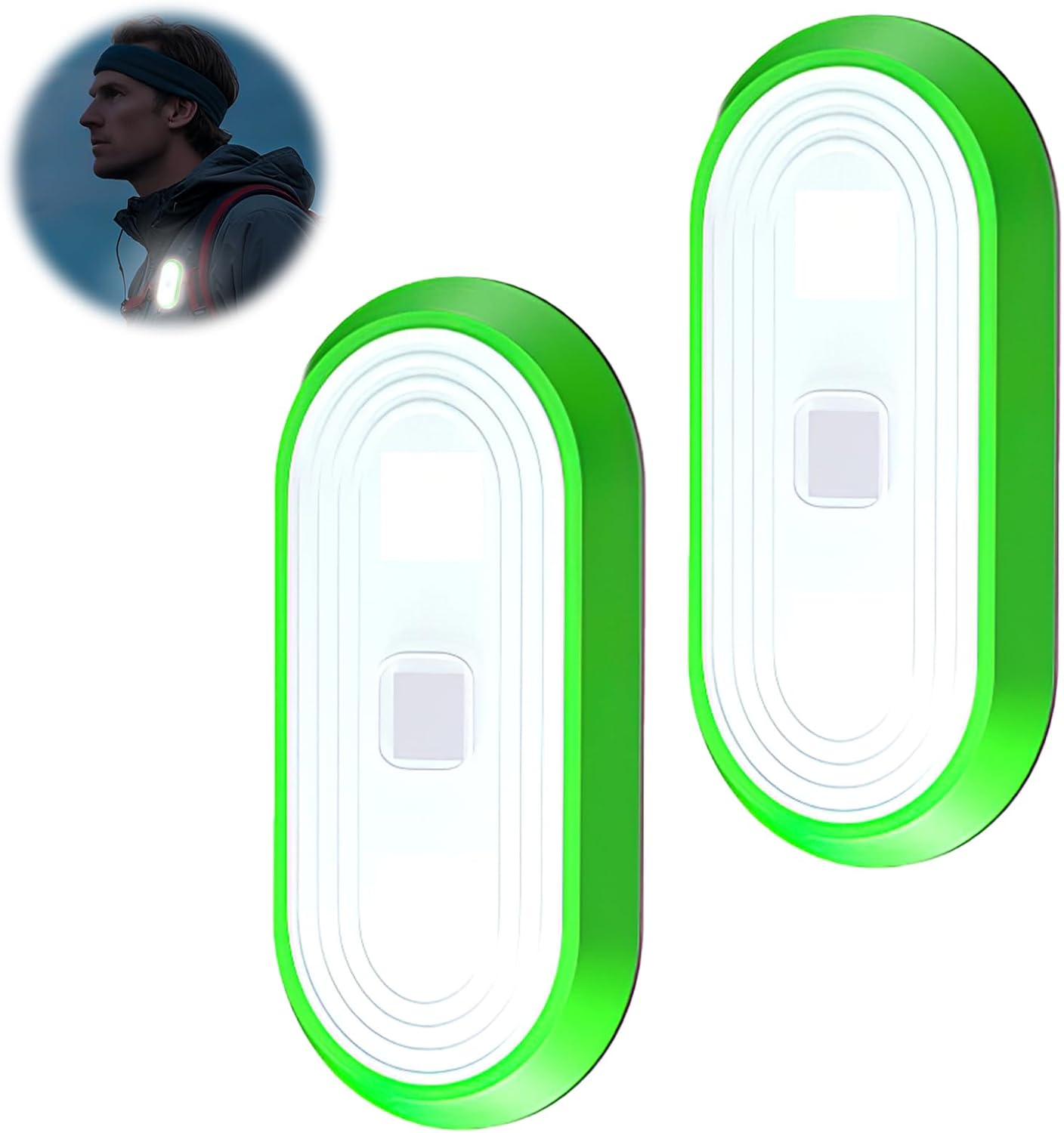 2 Pcs Small Clip on Running Light, Mini LED Torch for Runners Night Walking & Dog Outdoor Activities, Lightweight Hands Free Clip-On Flashlight 3 Light Modes Touch Adjustment (Green) image number 1