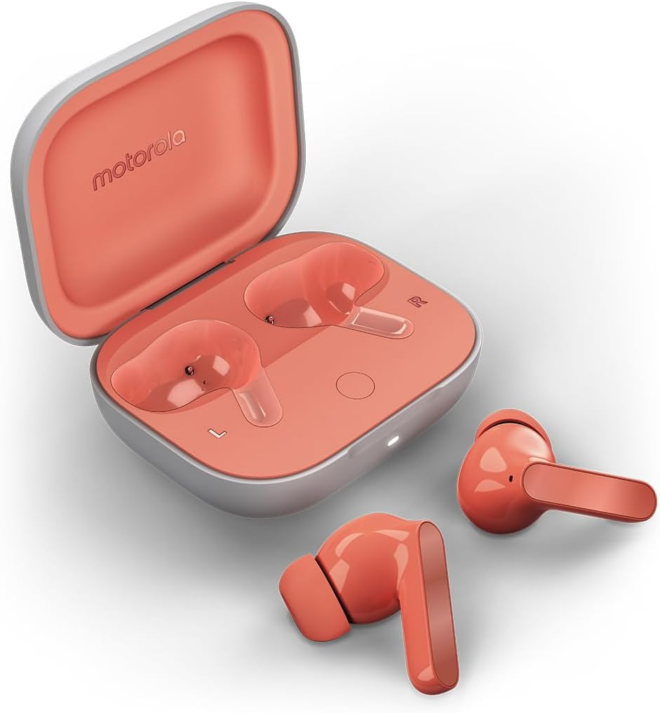 Motorola Moto Buds Peach Pink, Wireless Headphones, Immersive Sound with Dolby Atmos, Advanded Noise Cancellation, up to 42 Hours Battery Life, 3 Microphones and Anti-Wind Noise, Water-Repellent image number 4