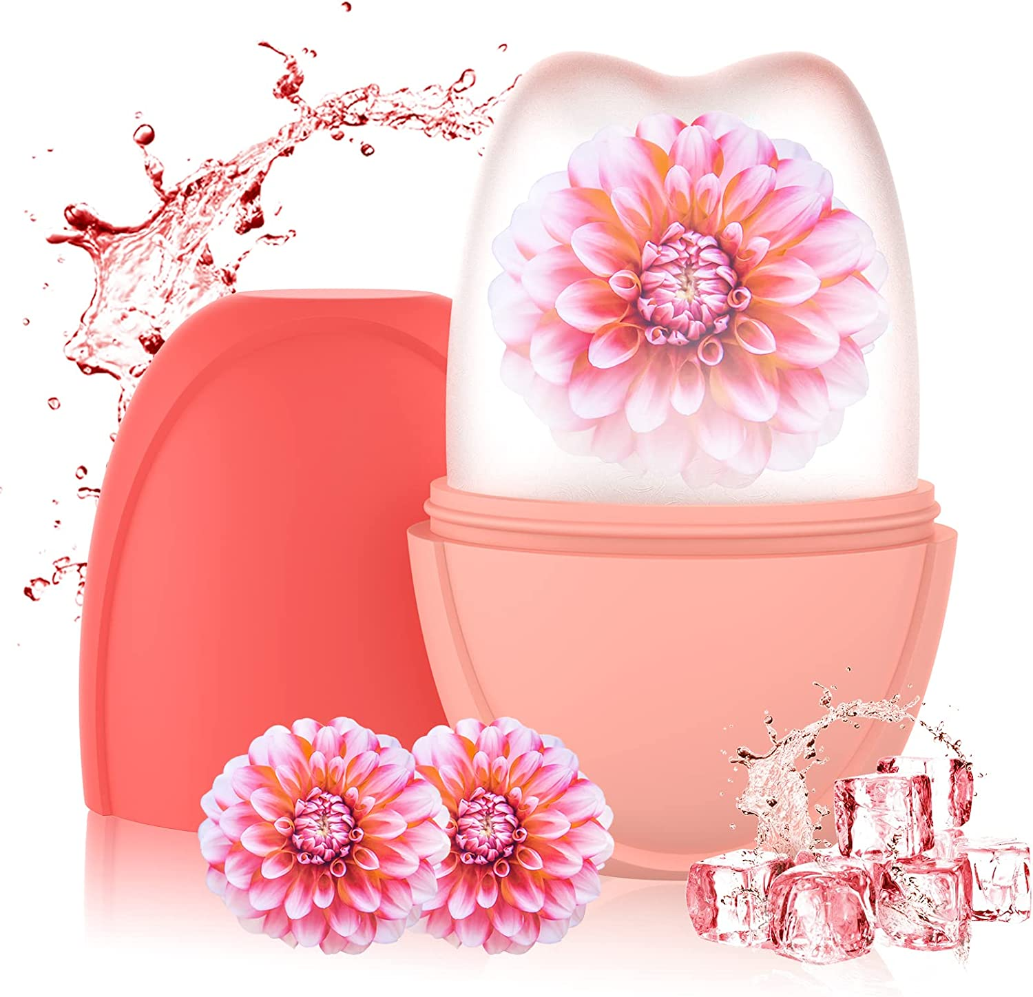 Hianjoo Ice Face Roller, Ice Roller for Face Eye Neck Reusable Facial Roller Beauty Skin Care Tools Ice Mold Silicone Cube Eyes Treatment V-Shaped DIY Facial Massage Brighten Puffiness Relief, Pink image number 4