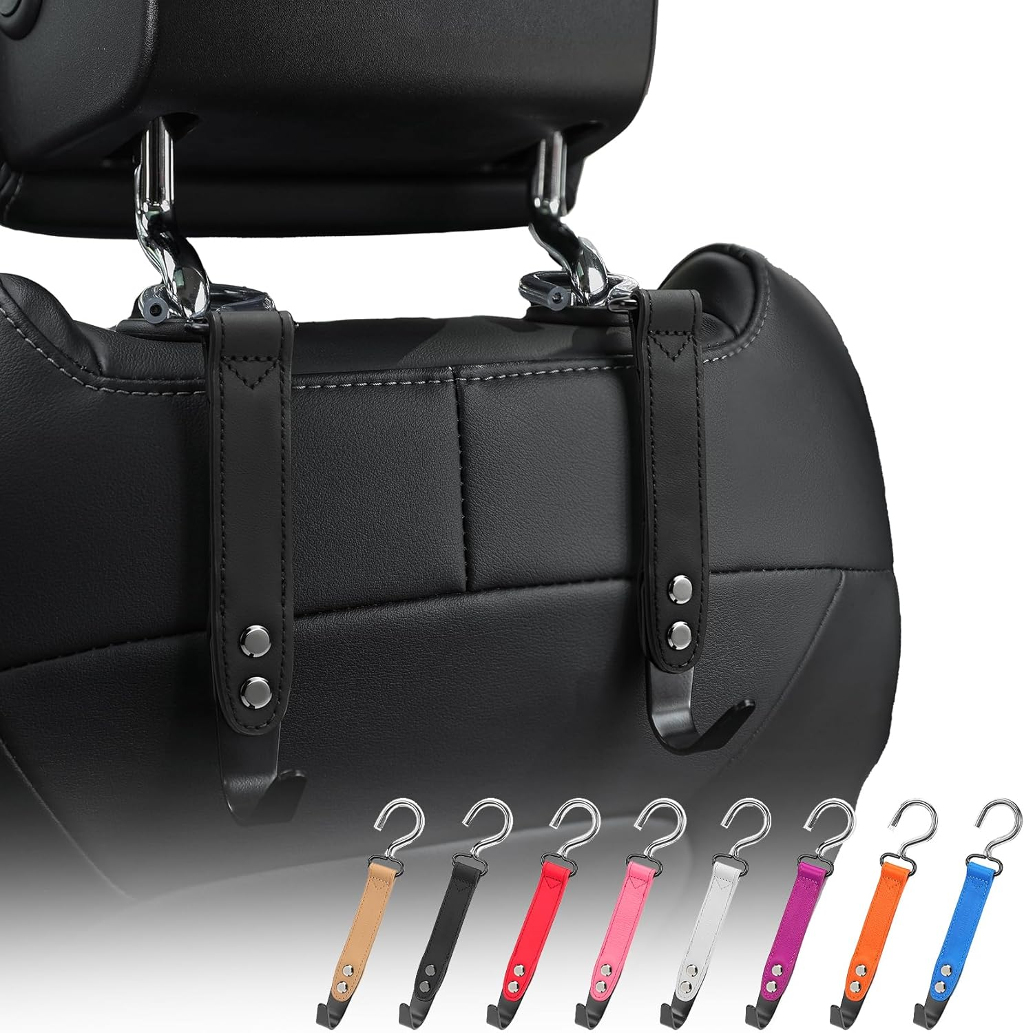 Purse Hook Holder for Car - 2 Pack Genuine Leather Car Back Seat Handbag Hidden Hanger Headrest Hooks for Purses and Bags (Grey)