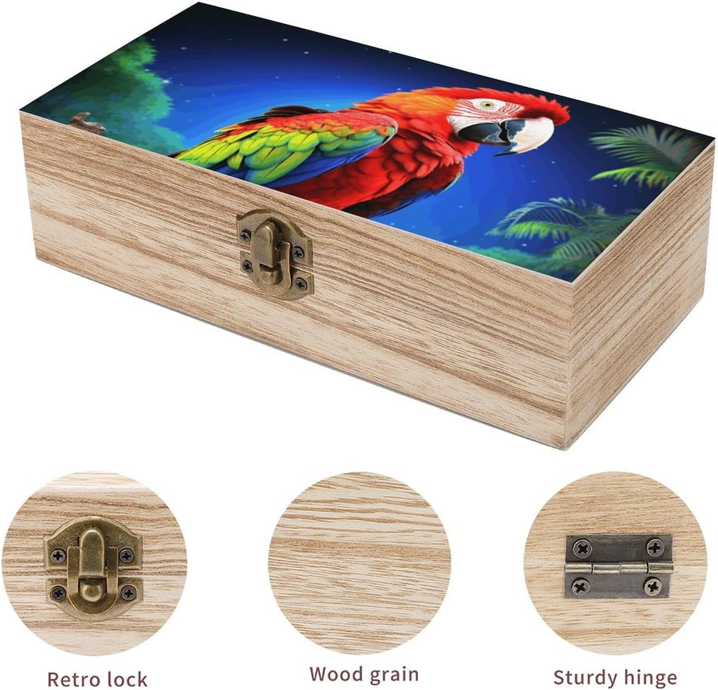 Parrot Wooden Box Wood Wedding Keepsake Boxes with Lids Small Decorative Boxes Lightweight Wooden Memory Storage Box for Crafts Keepsakes Jewelry Photo Letter Storage image number 2