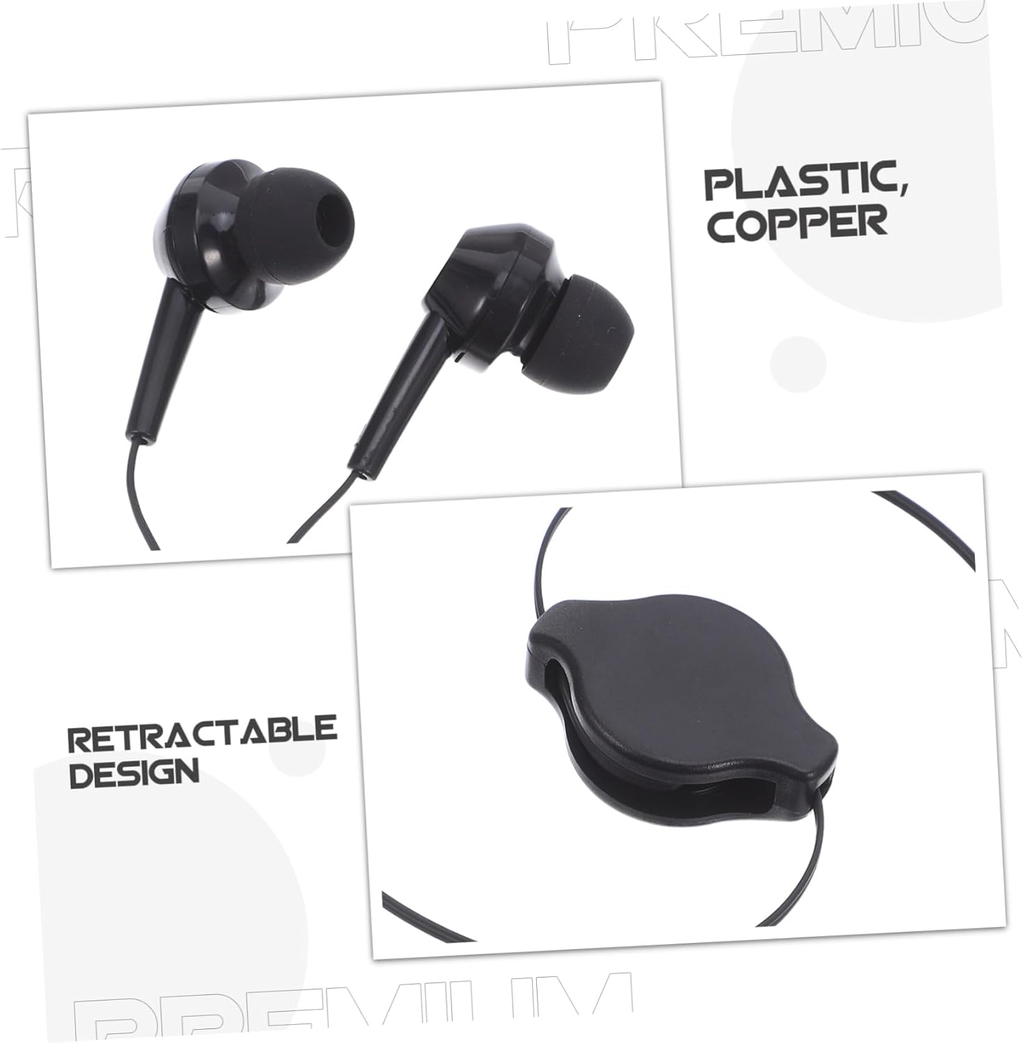 BRIGHTFUFU 2Pcs Retractable In-Ear Wired Headphones with Hifi Sound Black Earbuds with Cable Management Noise-Reducing for Daily Use Travel Sports and Study image number 3