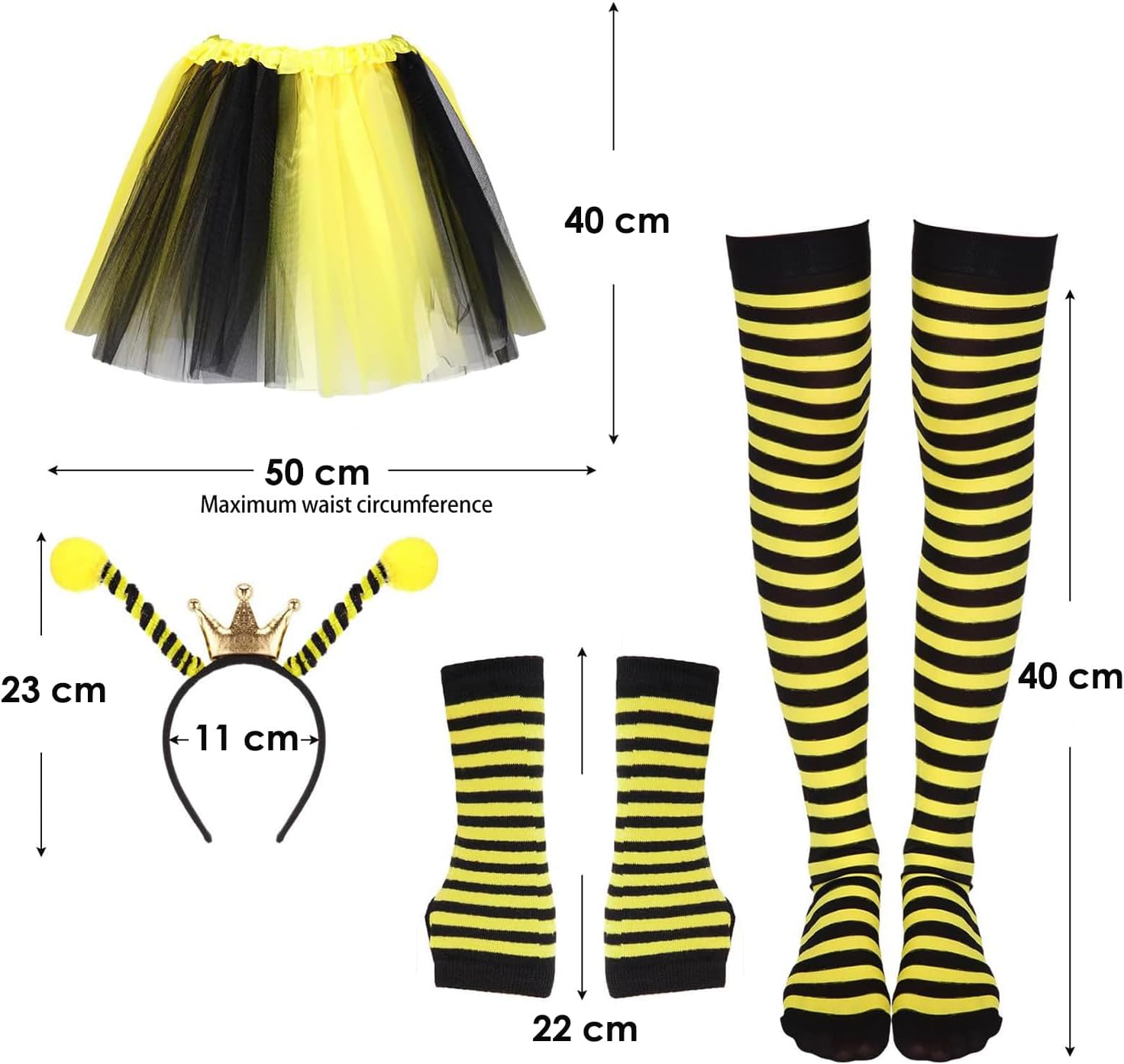 AUTOWT Adult Halloween Bee Costume Set, 5 PCS Queen Bee Dress up Accessories Kit for Women with Fancy Tutu Skirt Striped Leg Warmers Antenna Headband Gloves Glasses for Party Carnival Fun Cosplay