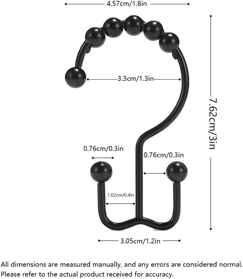 12Pcs Shower Curtain Hooks Rings Rustproof Stainless Steel Double-Hook Rollerball Shower Hooks Rings for Shower Rods - Black image number 6