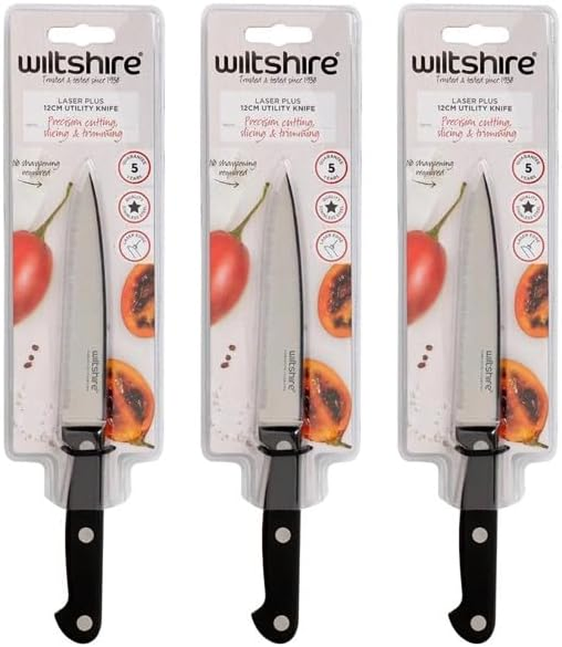 3X Wiltshire Laser plus Utility Knife 12 Cm, Stainless Steel Sharp Blade, Durable Kitchen Knife with Ergonomic Handle | Blade Doesn'T Require Sharpening | 5 Year Guarantee image number 3