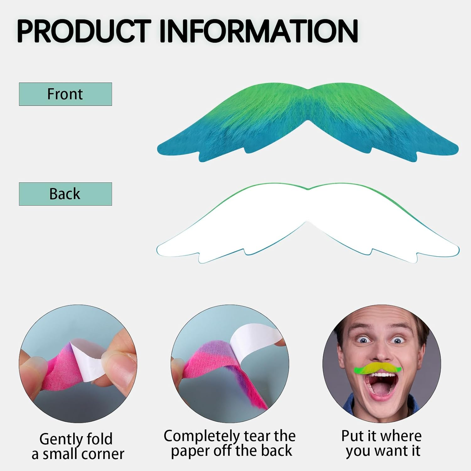 180 Pcs Fake Musta Che Bulk Stick on Moustache Realistic Self Adhesive Sticker Colorful Fake Beard Novelty Musta Che Stickers Black Costume Moustache Beards for Party Supplies Halloween School, image number 5
