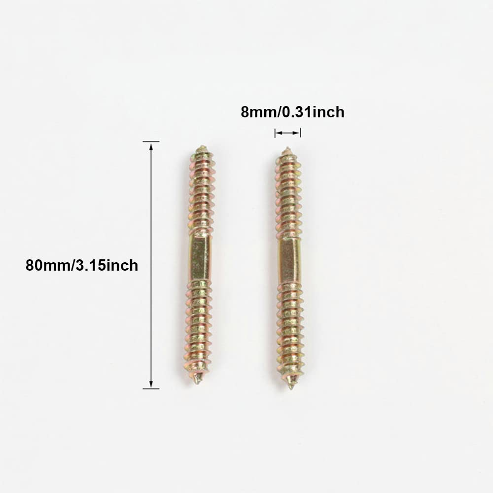 10Pcs M6/M8 Double Head Ended Wood to Wood Screws, 50 / 60 / 80Mm Self-Tapping Thread Bolts for Furniture Fixing Dowel 5 Sizes for Choose image number 4