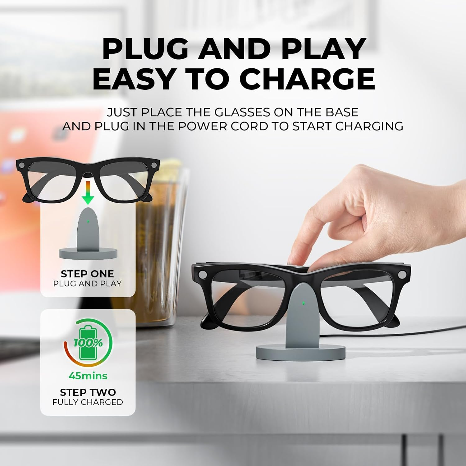 Steinwhale Charging Dock for Rayban Meta 2 Glasses (Grey)