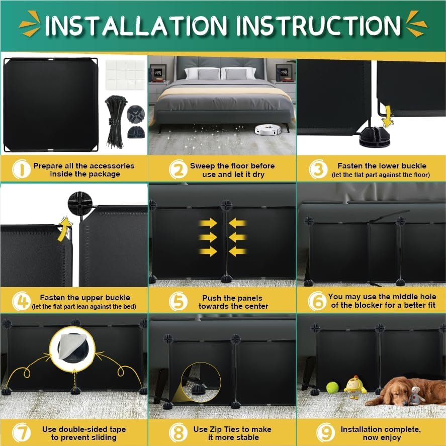 Under Couch Blocker for Toys under Bed Blocker for Pets 166&rdquo; Length 11.8" Height in Total under Furniture Blocker with Sticky Double Side Tape, Connectors and Zip Ties for Pets, Black image number 5