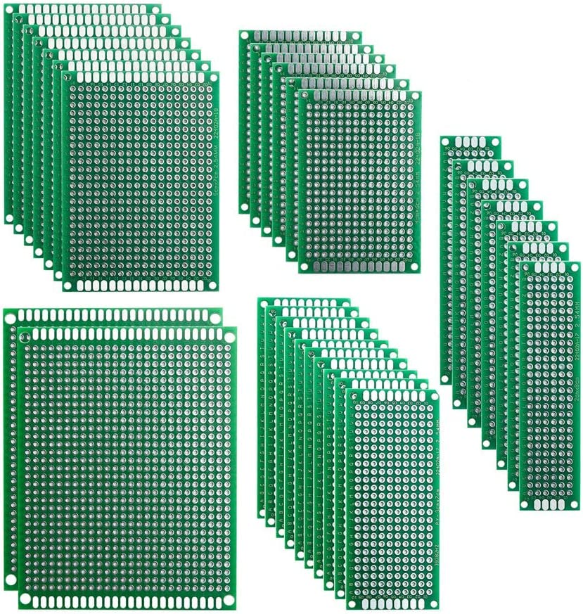 32Pcs PCB Prototype Printed Circuit Board Double Sided for Arduino Board DIY 5 Sizes [2X8Cm 3X7Cm 4X6Cm 5X7Cm 7X9Cm]