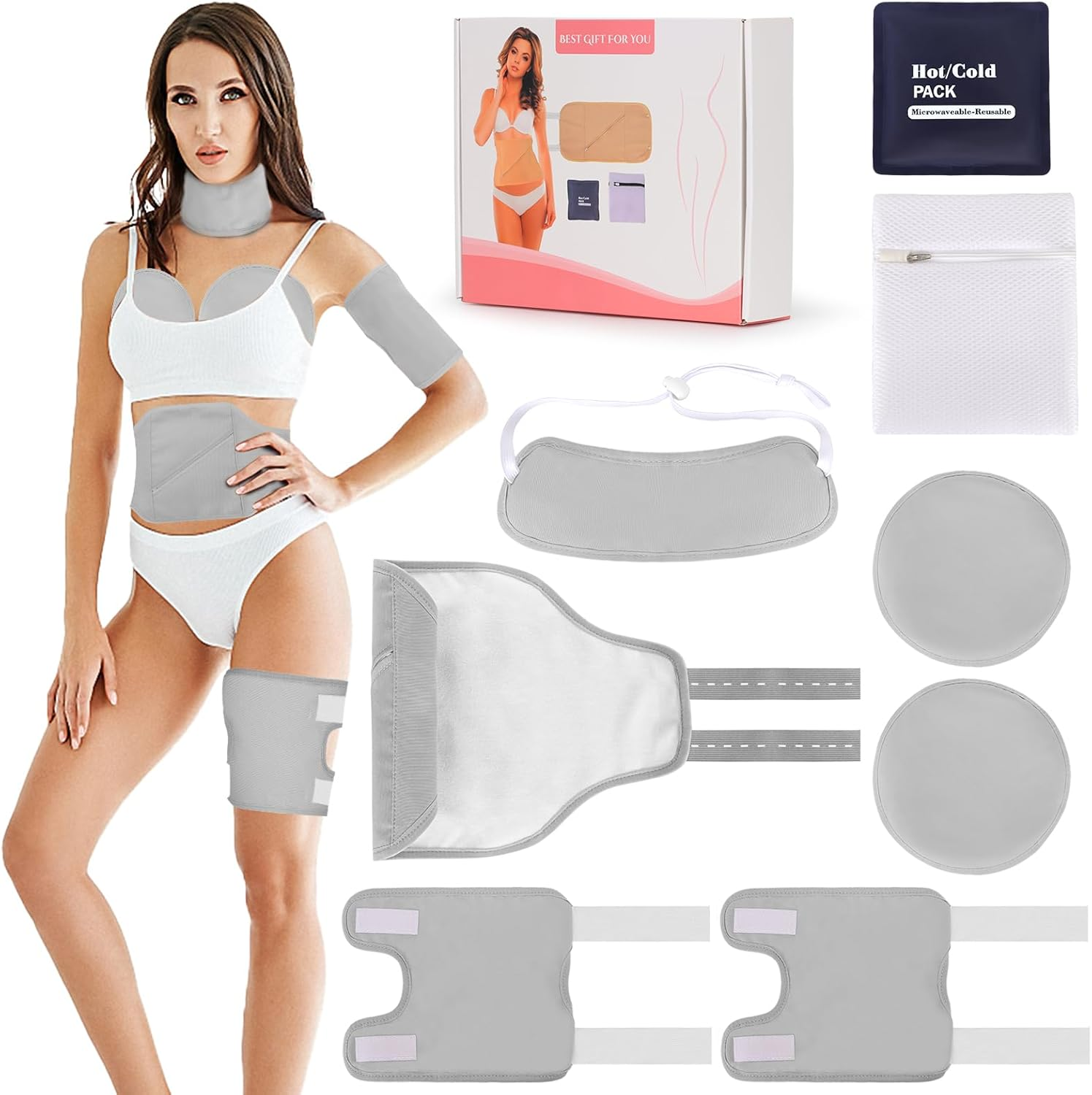 QYCHHJ 8PCS Castor Oil Pack Wrap Kit Reusable Organic Flannel with Heating Pad for Liver Detox, Comfort Sleep, Inflammation Adjustable Elastic Strap Flannel Cotton Machine Washable, Gray image number 5