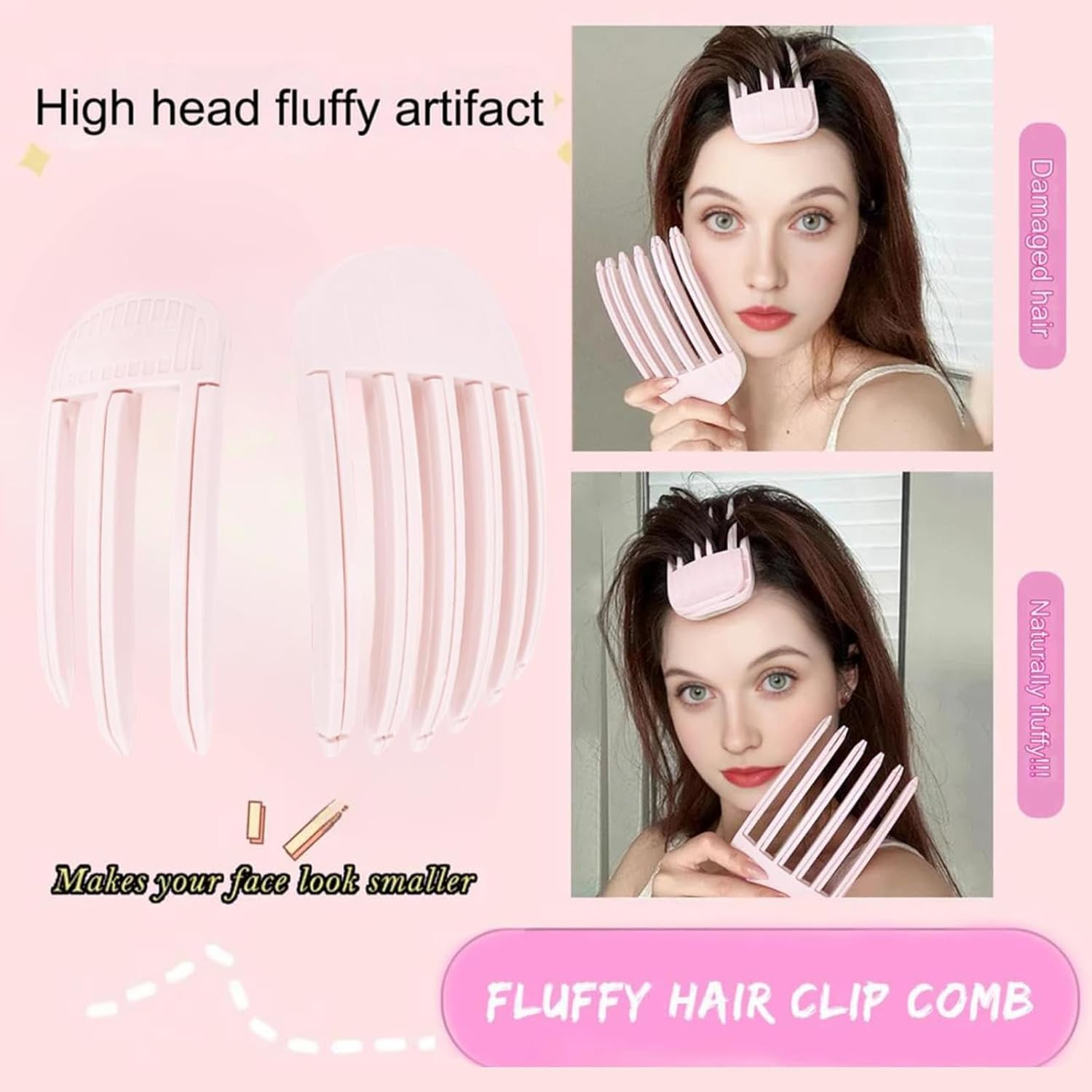 Yamobi Pack of 2 Volume Hair Clips for Fluffy Bangs, Volume Clip for Hairline, No Imprint Hair Root Lifting Clips for Men and Women, Pink image number 4