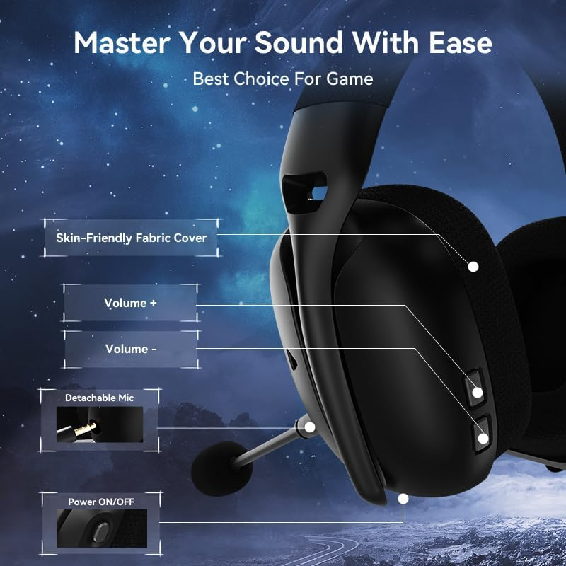 Mambasnake&times;Attack Shark L80PRO Gaming Headset, Lightweight Over-Ear Gaming Headphones,Wired/Bt/2.4G Wireless,Dual Microphone Stereo Surround Sound Low Latency for Pc/Smartphone/Laptop/Tablet-Black image number 2