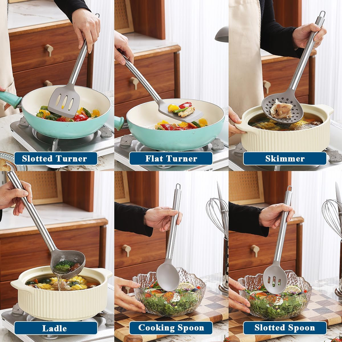 Kitchen Utensils Set, Kyraton 38 Pieces Non-Stick Silicone Cooking Utensils Set, Spoon Spatula Set with Sturdy Stainless Steel Utensil Holder, Dishwasher Safe image number 5