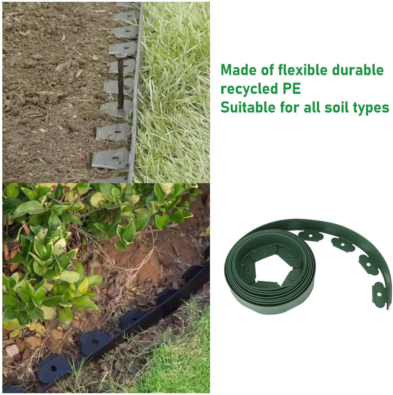 Landscape Edging Kit, No Dig Garden Edging Border, Include 30 Spikes, 32.8Ft Length Landscape Edging Coil Garden Edging Coil for Landscaping and Flower Gardens, Easy to Install - Green image number 5