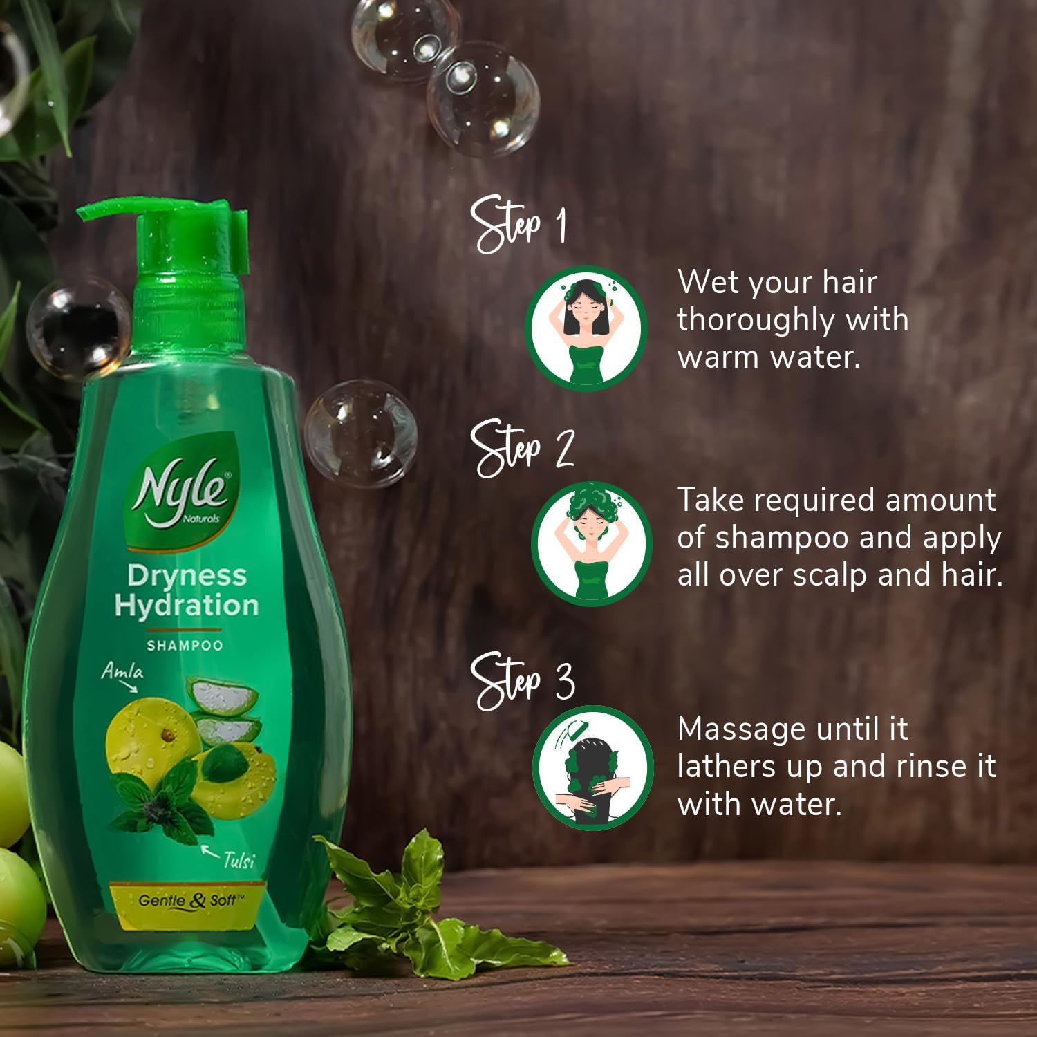 Nyle Naturals Silky and Smooth anti Hairfall Shampoo, with Tulsi and Amla, 800Ml, Green, (NYAM0800SNS01R)