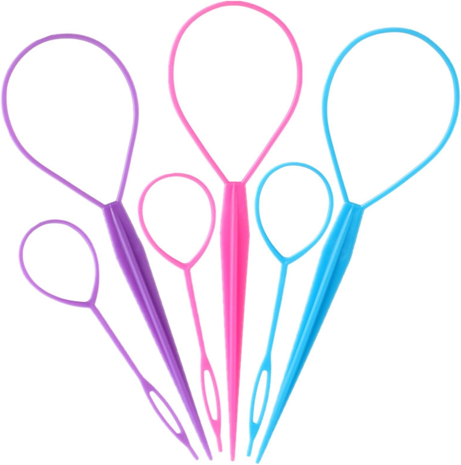 Aigee 6Pcs Topsy Tail and Hair Loop Styling Tool Set - Ponytail Makers, French Braid Loops in Large and Small, Hair Pull through Tools (Pink, Blue, Purple) for Women and Girls image number 1