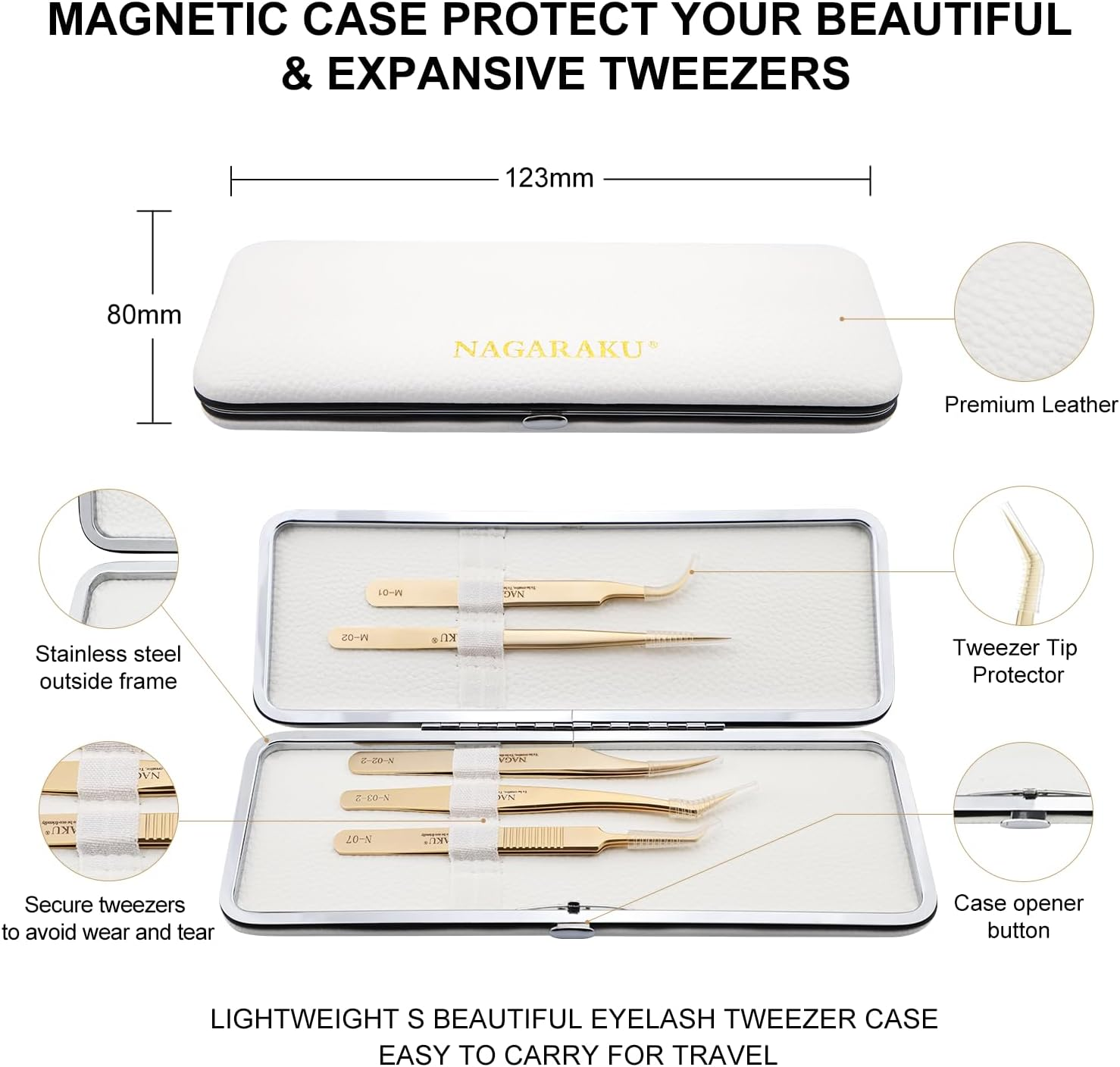 NAGARAKU 5 PCS Tweezers for Eyelash Extensions Straight and Curved Precision Professional Volume Easy Fanning Lash Precise Point Lash Tweezers with Storage Case Bag image number 1