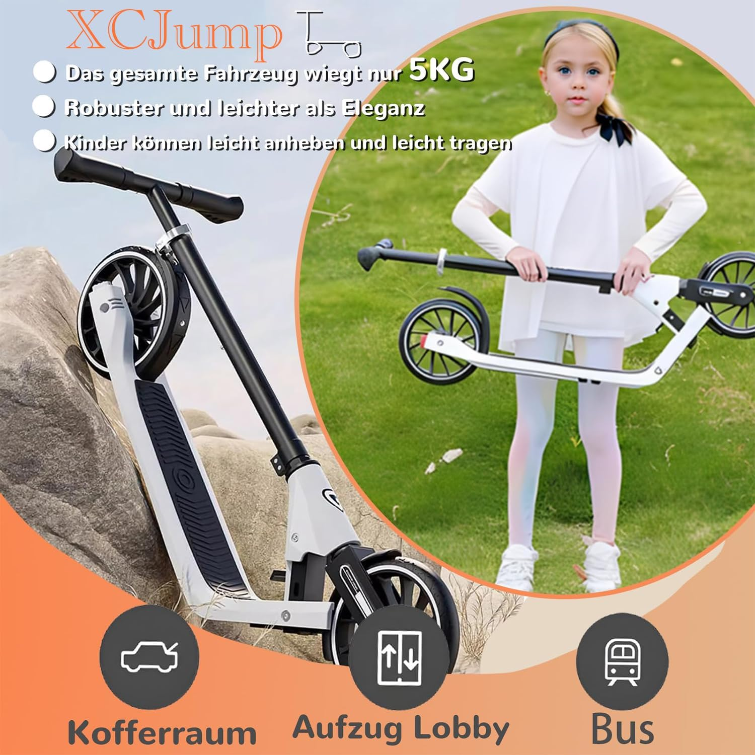 Xcjump Scooter H1 Folding Kick Scooters for Kids & Adults &ndash; Lightweight Foldable Sport Scooter with Adjustable Handle (95-115Cm), Durable 100Kg Capacity, Smooth 20Cm PU Wheels - Pink image number 7