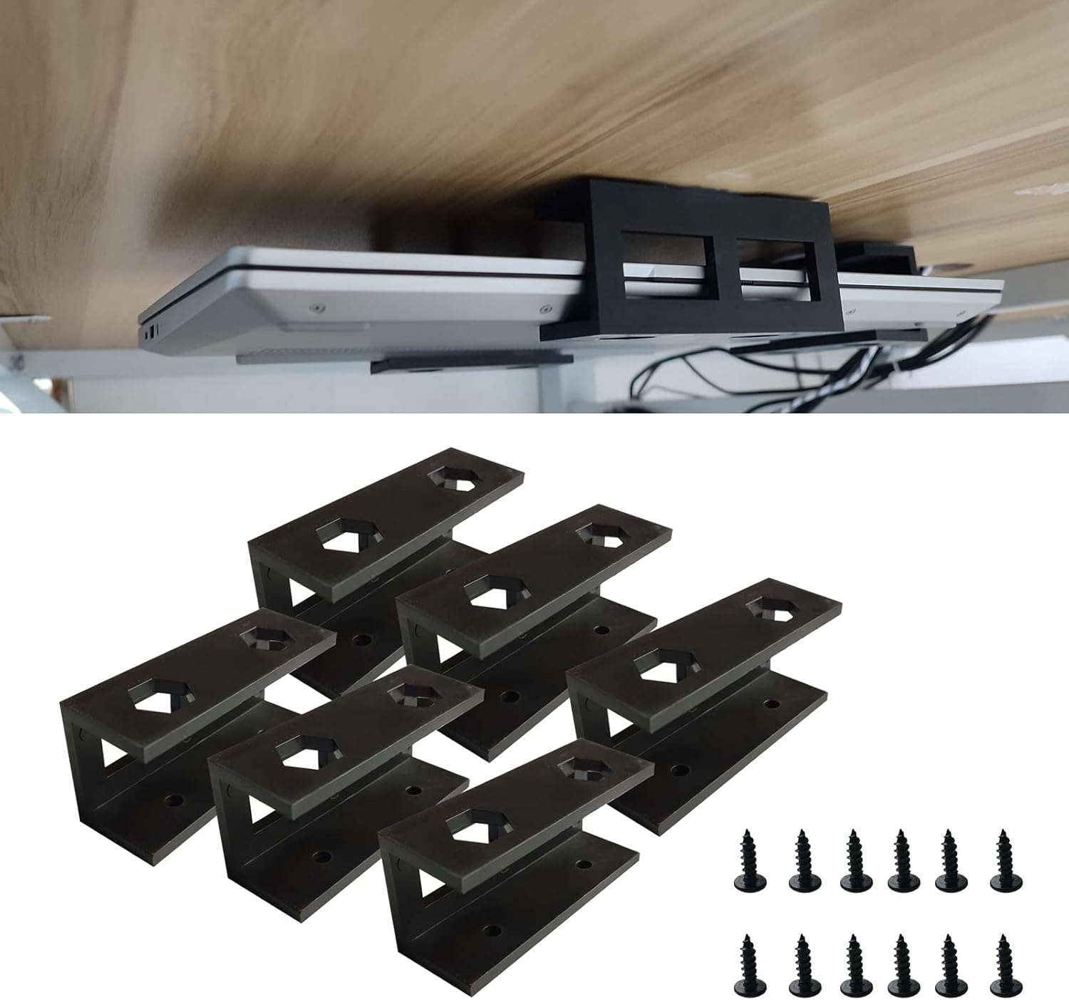 PIAOLGYI 6 Pcs under Desk Laptop Holder Mount with Screw, Bracket, Add on under Table Keyboard Storage image number 4