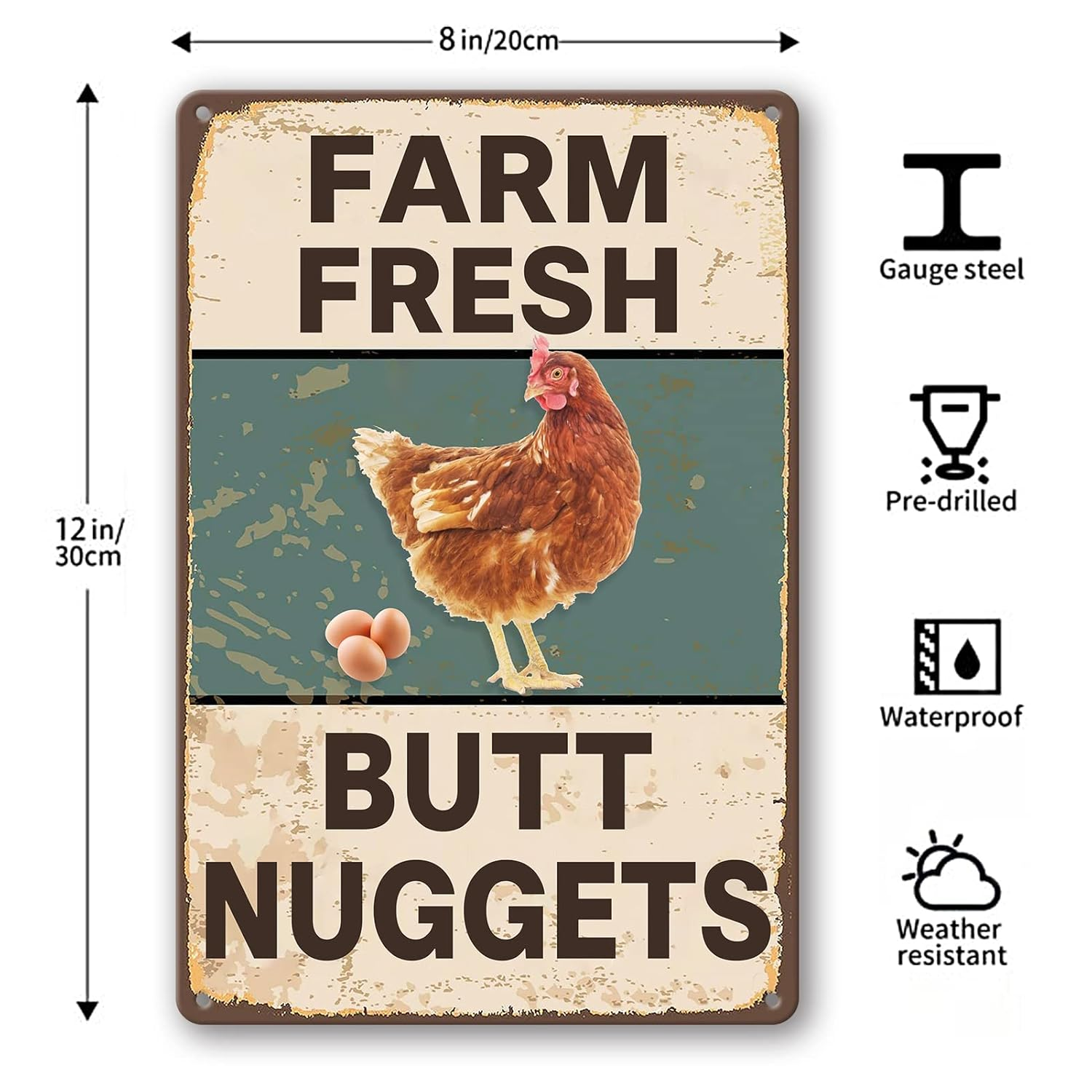 Vintage Metal Signs Chicken Coop Signs for Farm Yard Decor, Farm Tin Signs for Home Kitchen Outdoor Decor, Fresh Butt Nuggets - 8&times;12 Inches image number 2