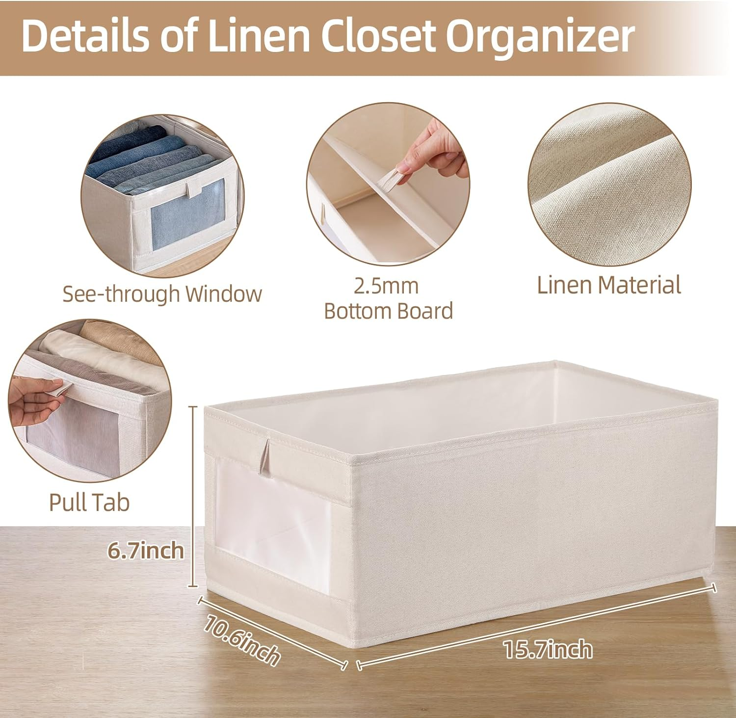 Linen Closet Organizers and Storage, 4 Pack Closet Storage Bins Linen Closet Baskets for Closet Organization Foldable Closet Organizer Bins with Clear Window for Organizing Clothing, Jeans, Shelves image number 6