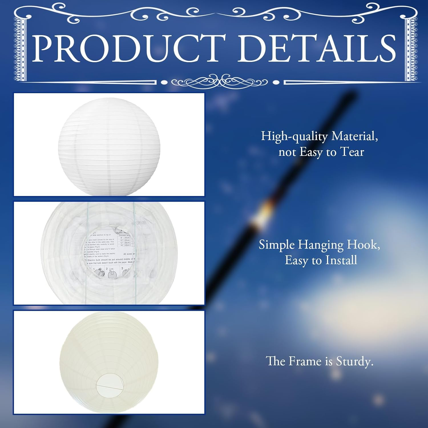 Pack of 2 Lampshades round White Paper Paper Lantern Paper Classic Bamboo Style Ribbed Lampshade Decoration for Creative DIY Projects and Party Garden Wedding Decoration (20 Cm, 8 Inches) image number 6