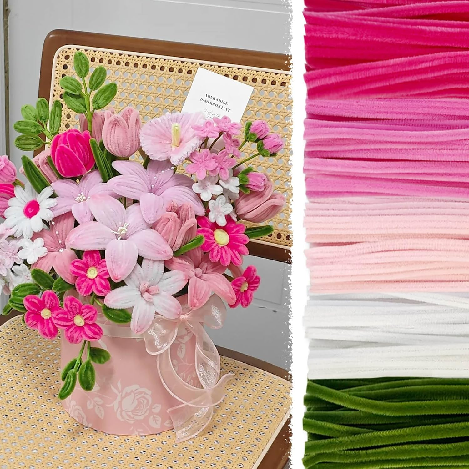 500Pcs Tulip Flower Colored Pipe Cleaners Bulk, Pastel Chenille Stems DIY Fuzzy Pipe Cleaners for DIY Project Decoration,Art Supplies