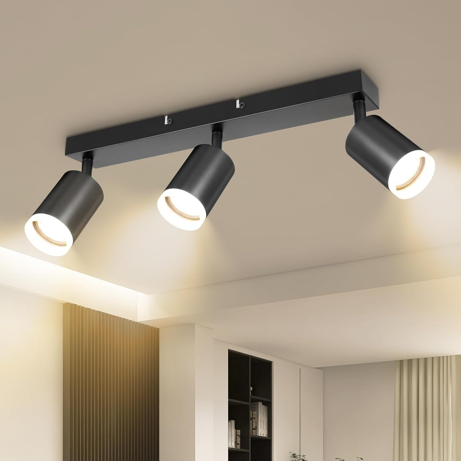 Dehobo Adjustable Ceiling Spotlights, Black Spotlight Ceiling Light with GU10 Socket, Modern Spotlight Rails and Rails, without Bulbs, 3 Spotlights for Kitchen, Bedroom, Living Room, Hallway, Dining